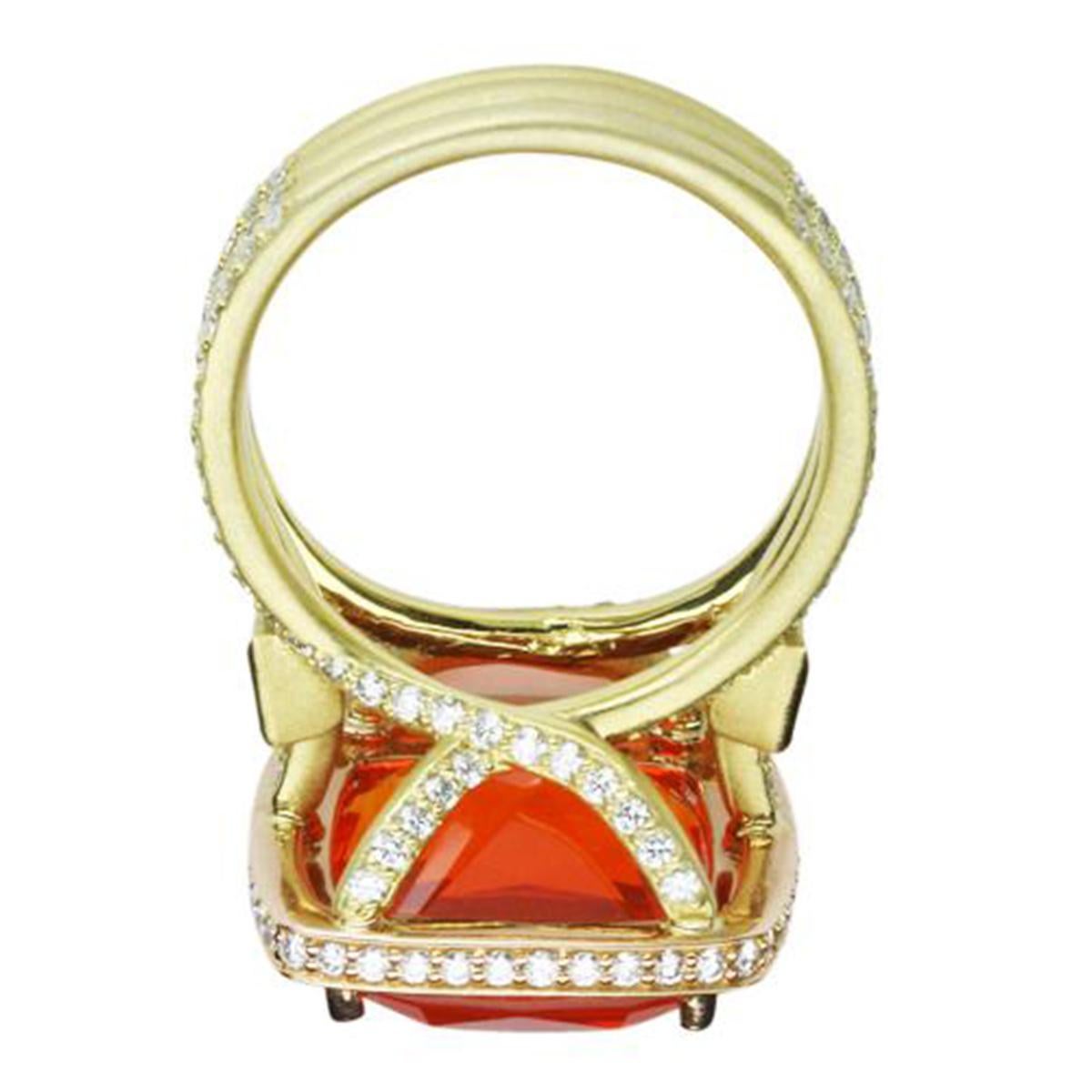 Contemporary 10.45 Carat Cushion Cut Fire Opal 18 Karat Gold Ring Estate Fine Jewelry