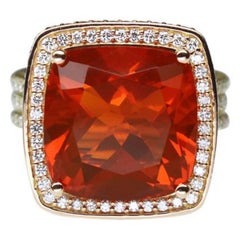 10.45 Carat Cushion Cut Fire Opal 18 Karat Gold Ring Estate Fine Jewelry
