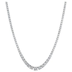 10.45 Carat Diamond Line Necklace 18 Karat White Gold 4 Claws Set Riviera Tennis