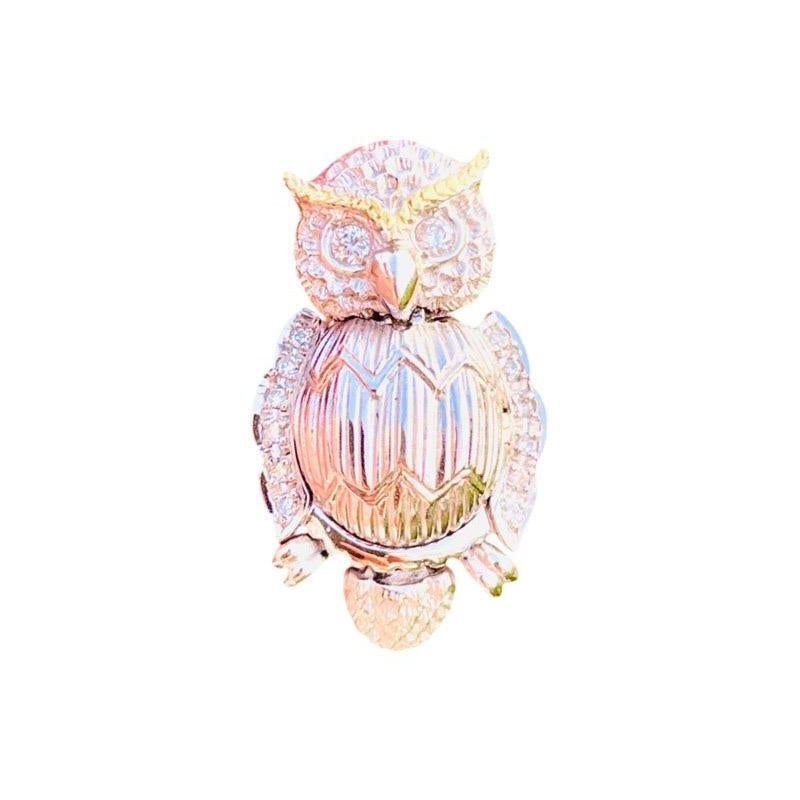 10.45 Gram GFCO Certificate Pendant Classic Owl 18K White Gold 0.36Ct Diamond For Sale