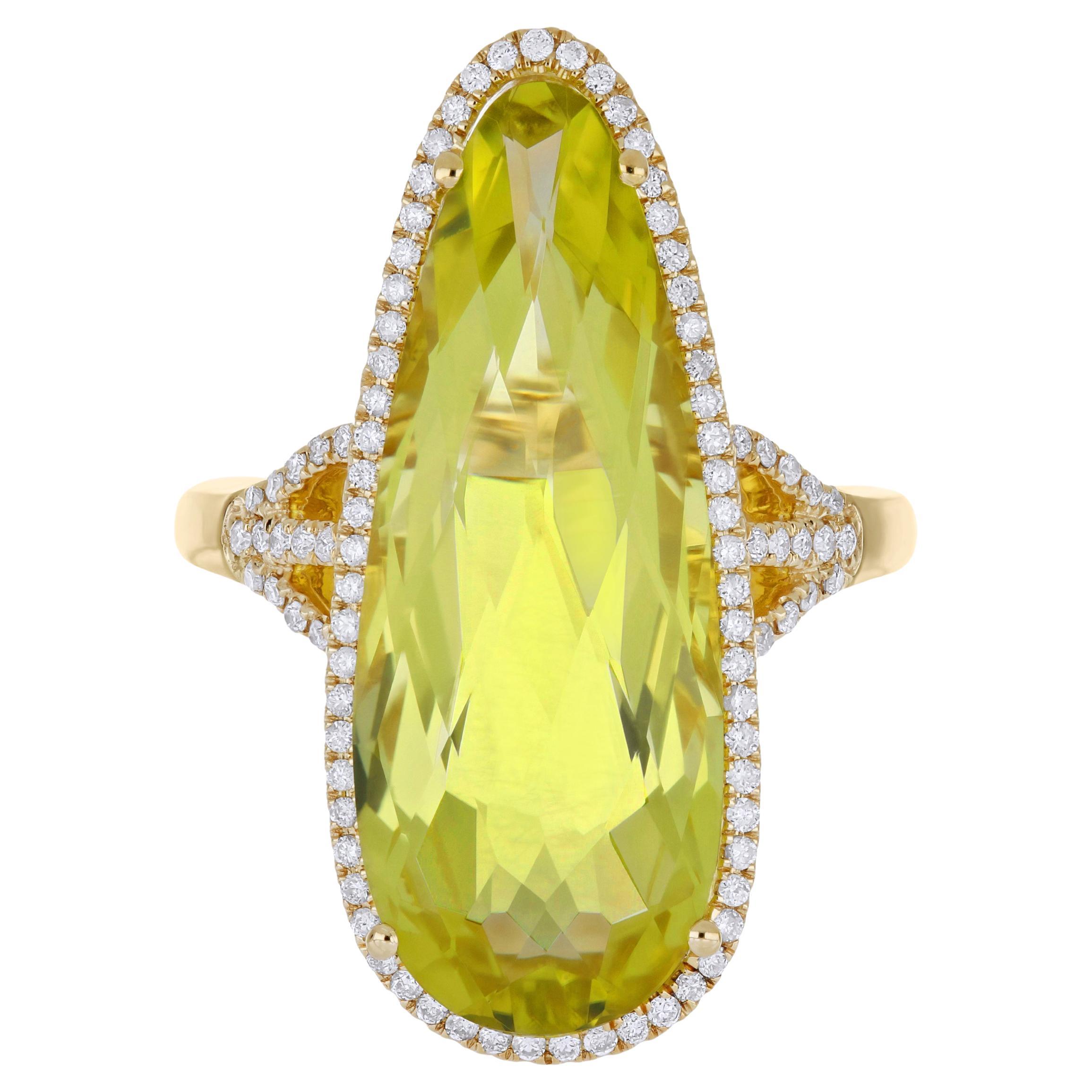 Certified Lemon Quartz and 14 Karat Statement Cocktail Ring