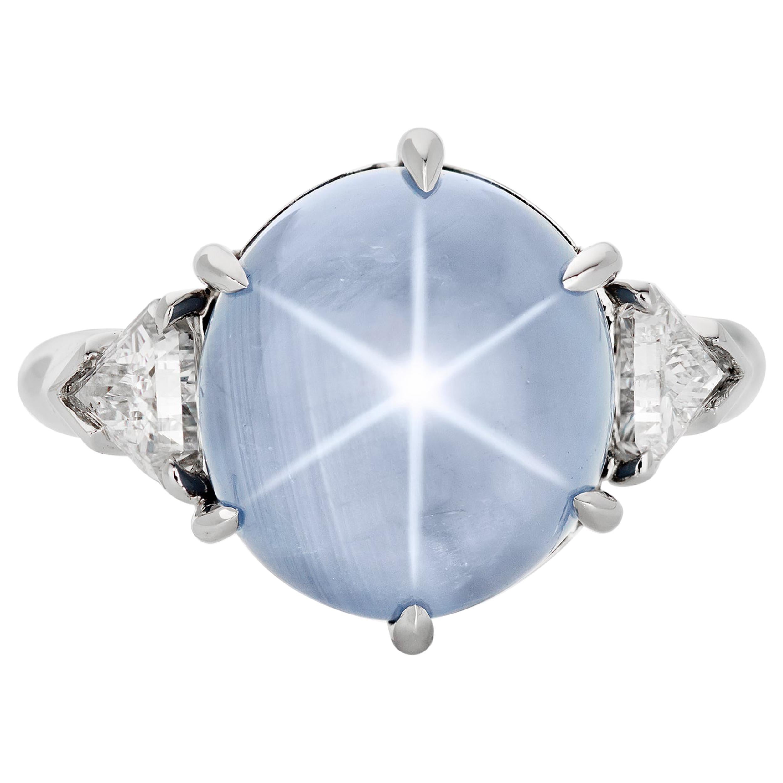 10.46 Carat NO HEAT Burmese Star Sapphire and Diamond Ring in Platinum