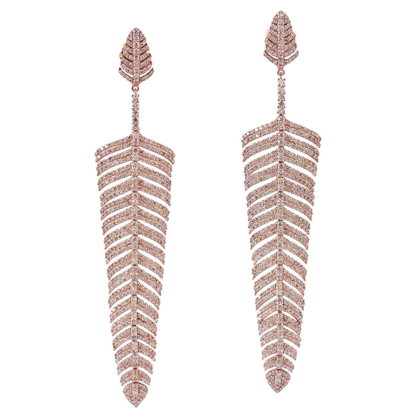 10.46 Carat Diamonds 18 Karat Gold Feather Earrings