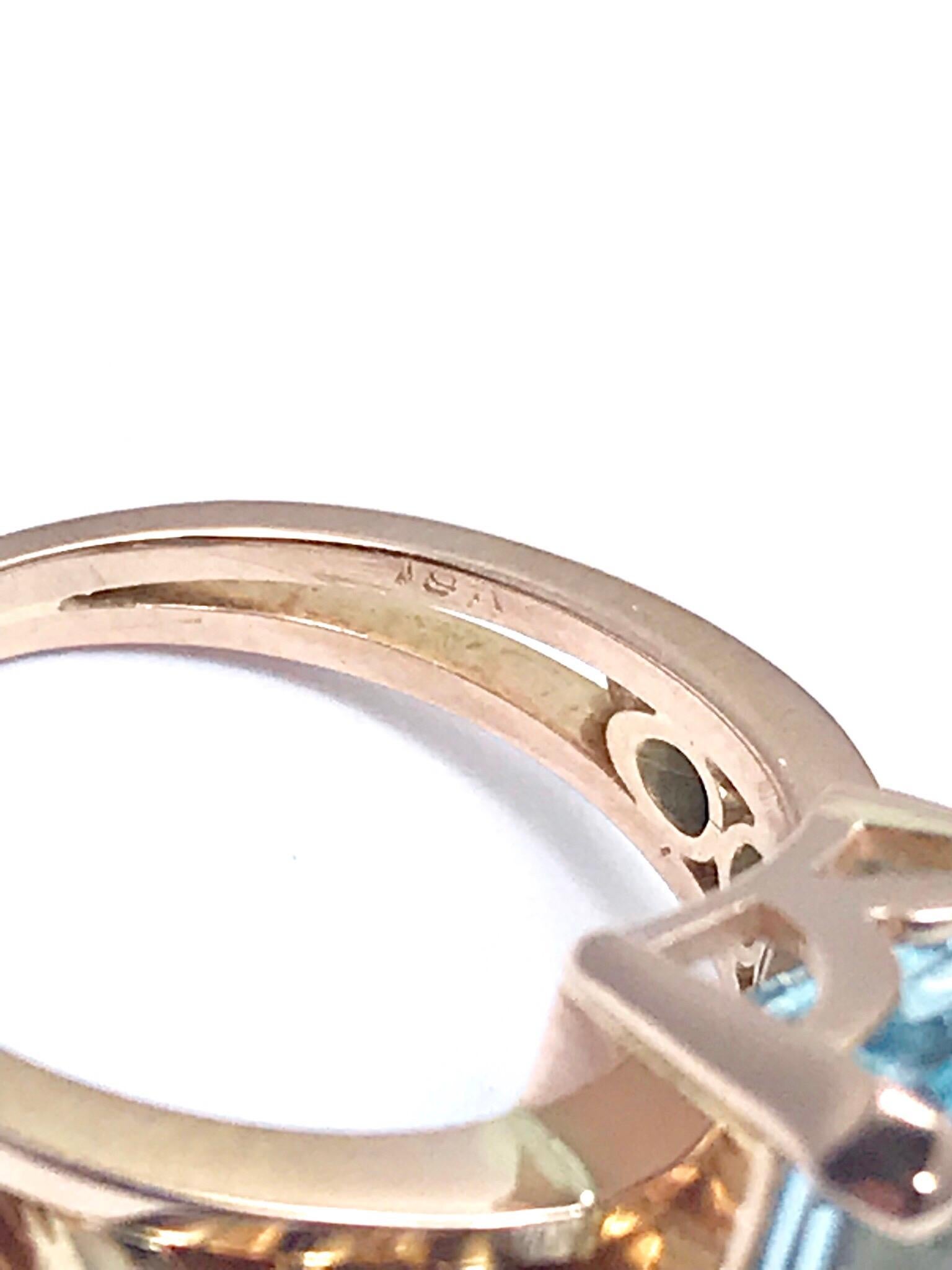 Retro-Ring aus Roségold mit 10,46 Karat Aquamarin im Smaragdschliff und rundem Diamant 4