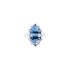 10.46 Carat London Blue Topaz Ring in 18 Karat White Gold with Diamonds & Pearls