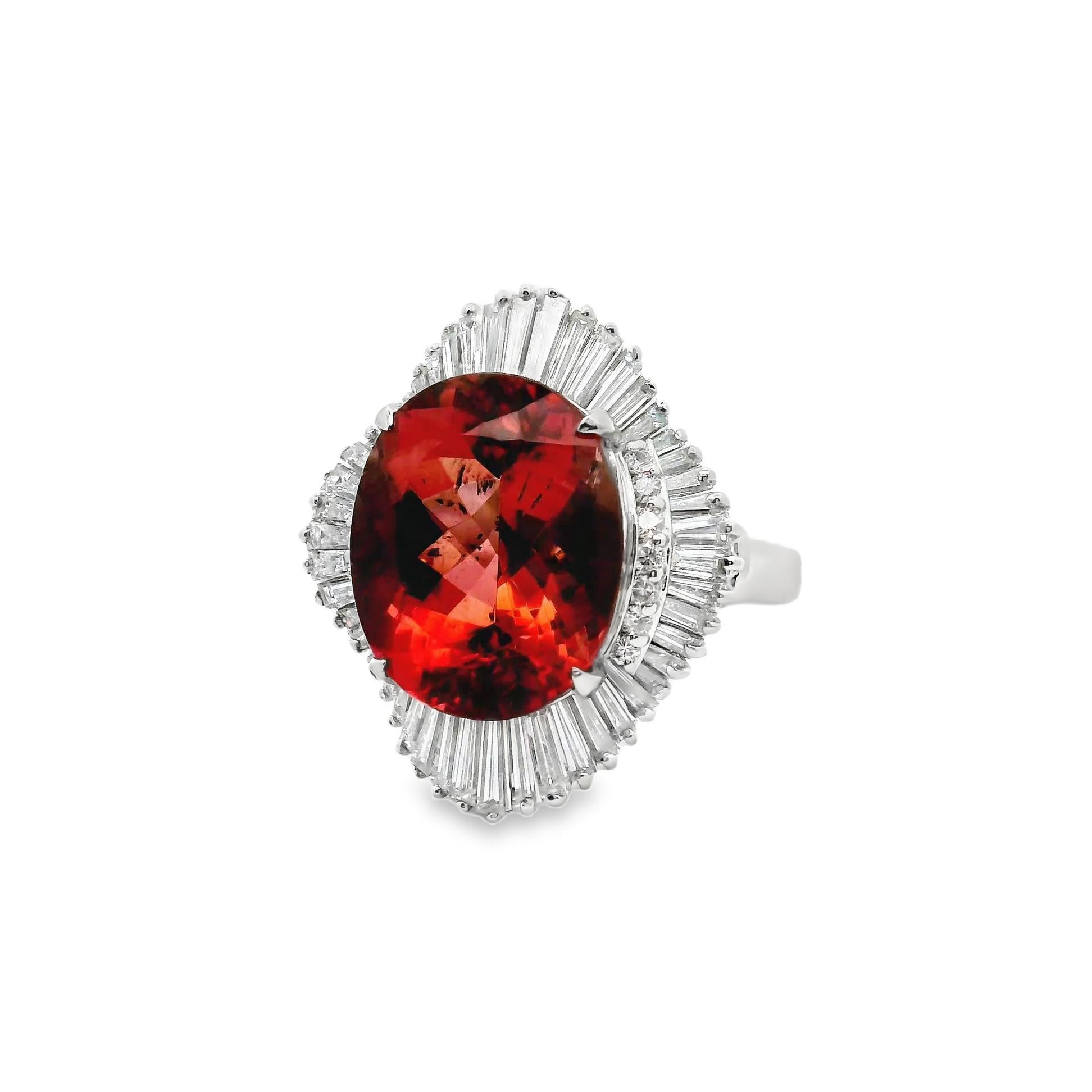 Contemporary 10.46 Carat Tourmaline Diamond Platinum Ballerina Ring For Sale