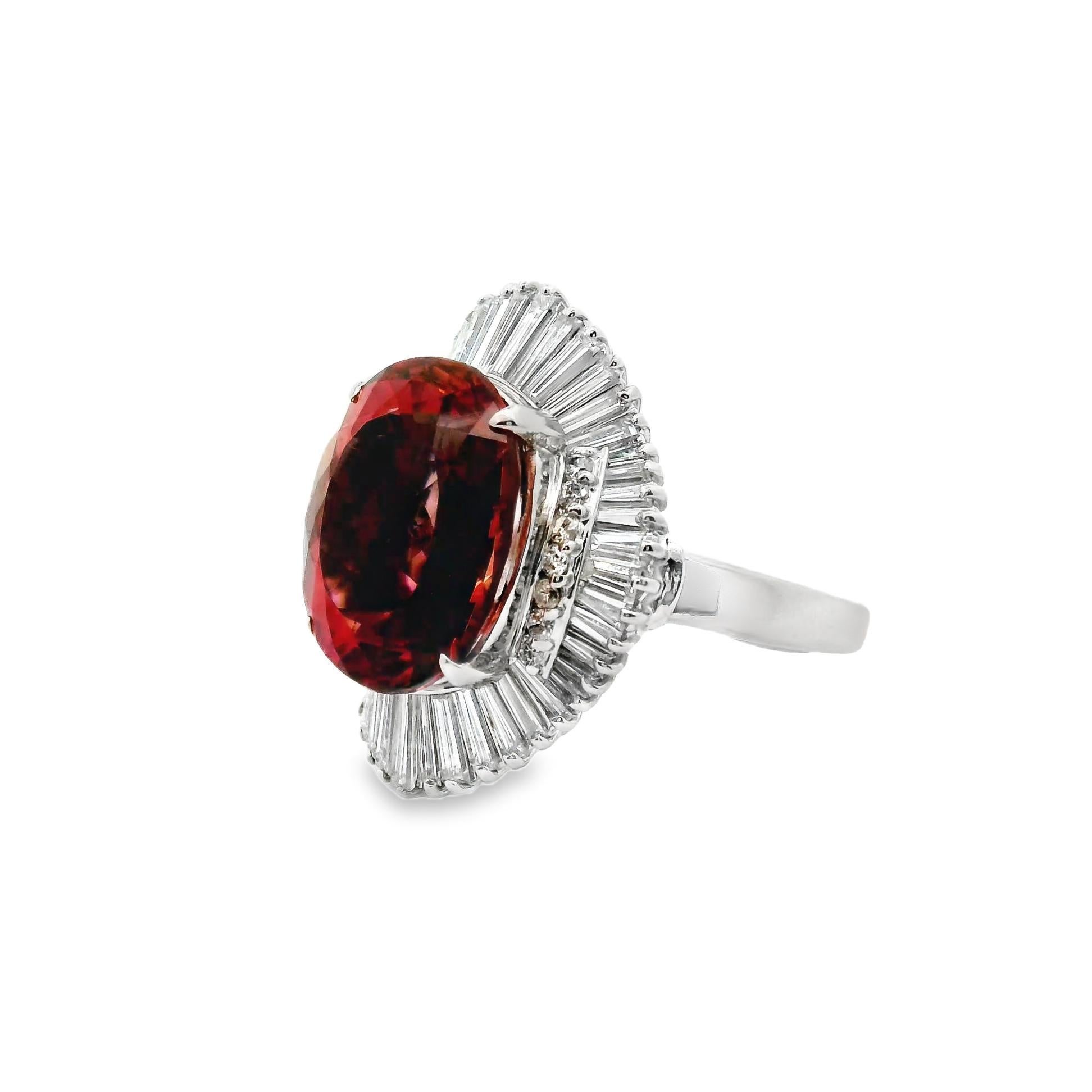 Oval Cut 10.46 Carat Tourmaline Diamond Platinum Ballerina Ring For Sale