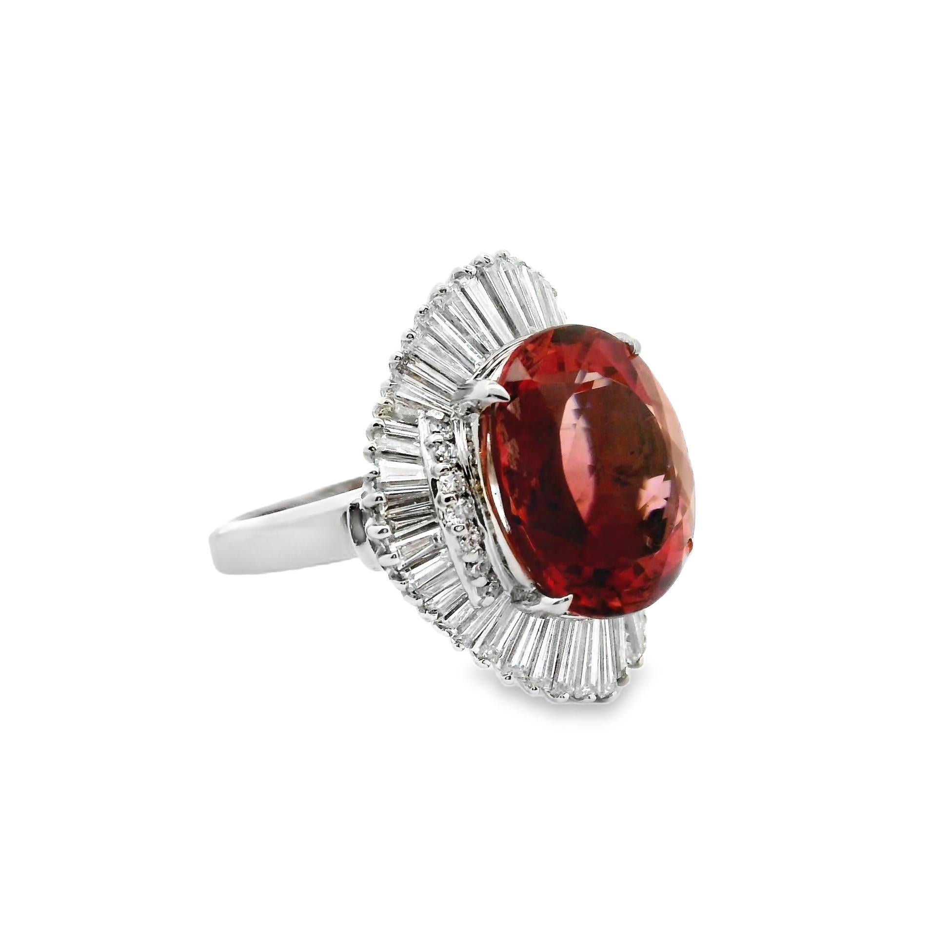 10.46 Carat Tourmaline Diamond Platinum Ballerina Ring In New Condition For Sale In Beverly Hills, CA
