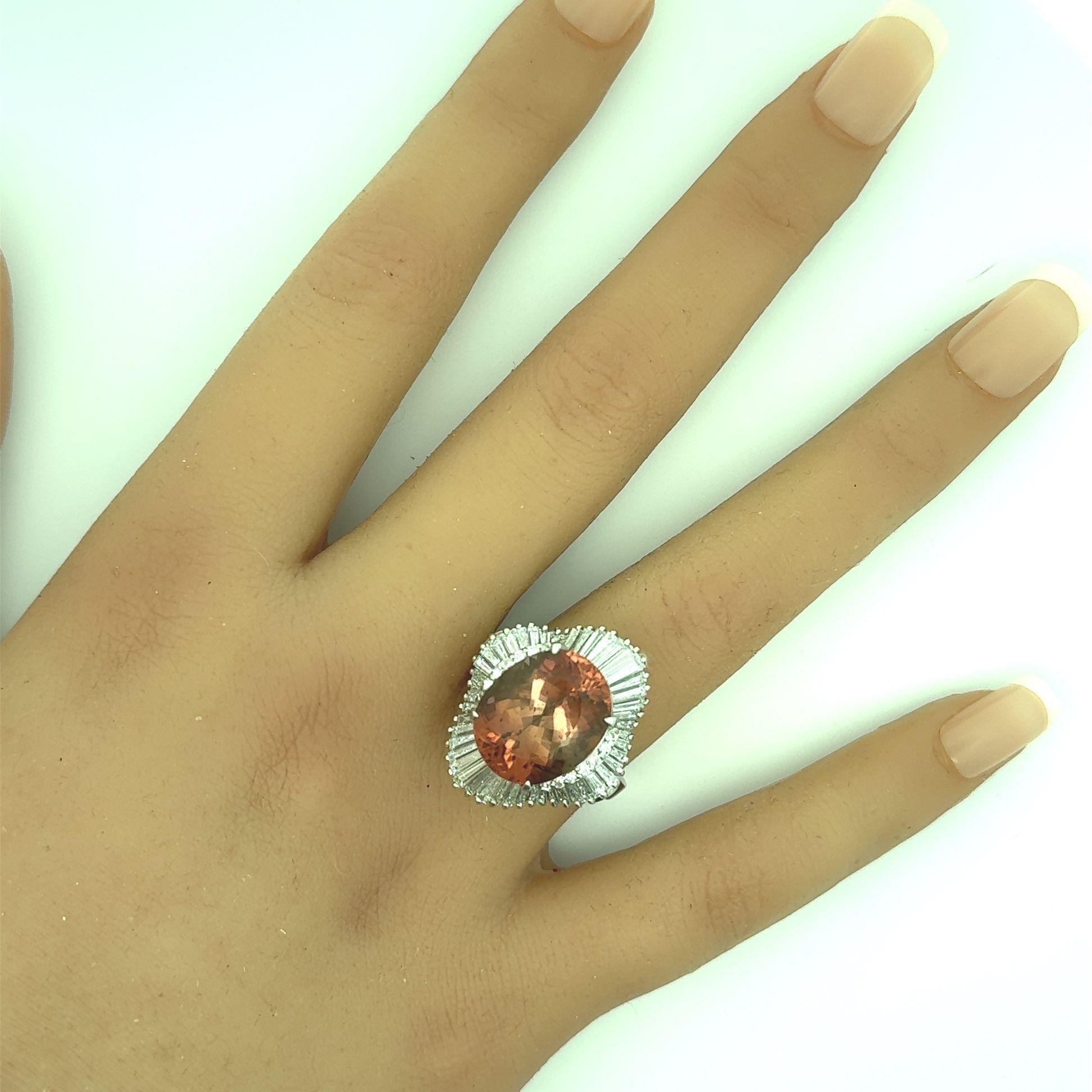 Women's 10.46 Carat Tourmaline Diamond Platinum Ballerina Ring For Sale