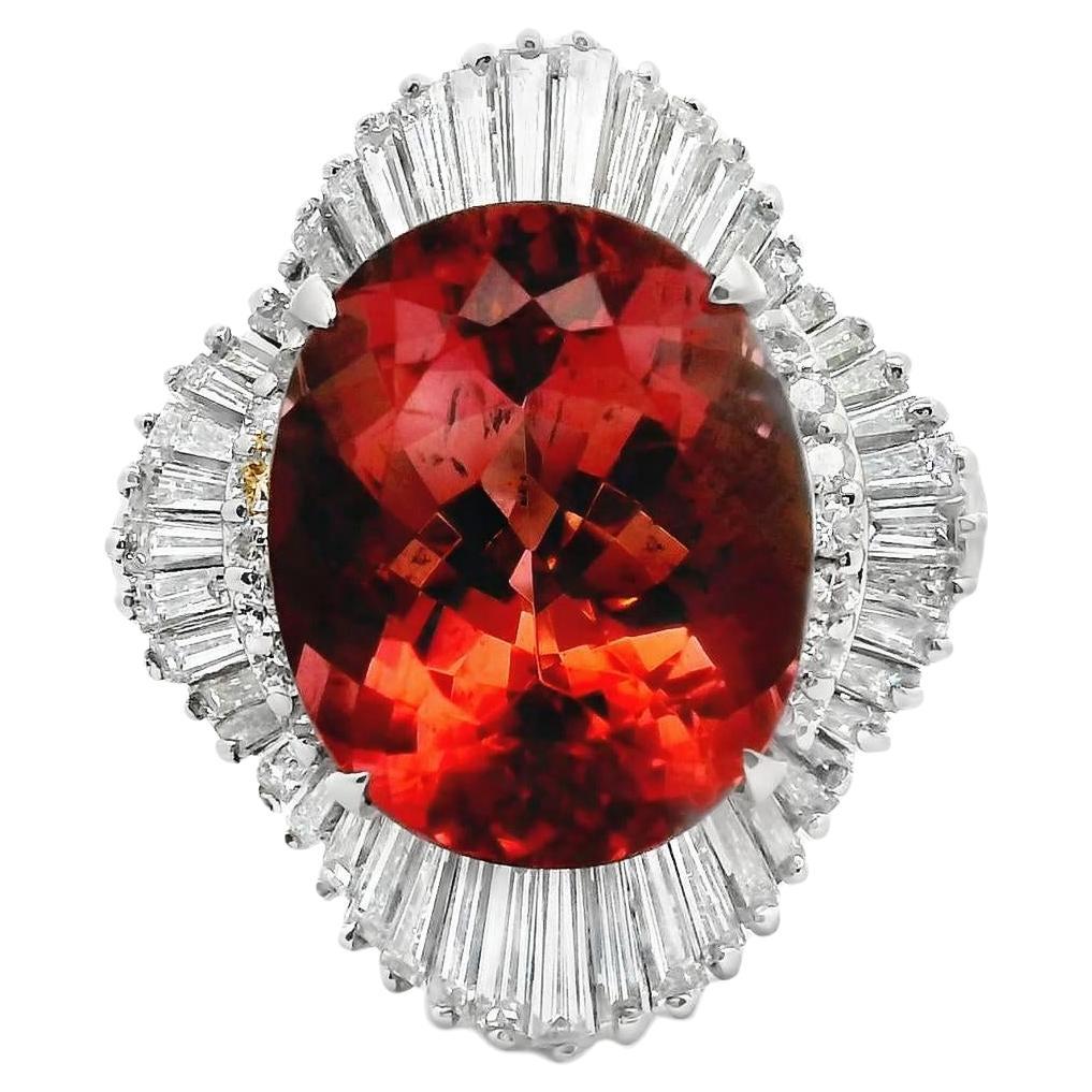 10.46 Carat Tourmaline Diamond Platinum Ballerina Ring For Sale