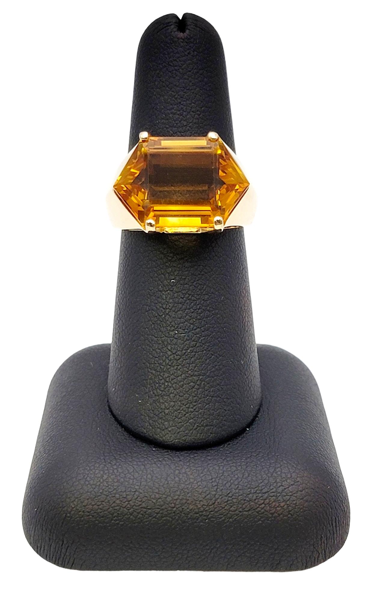 10.46 Carats Total Hexagonal Cut Citrine Cocktail Ring in 14 Karat Yellow Gold For Sale 8