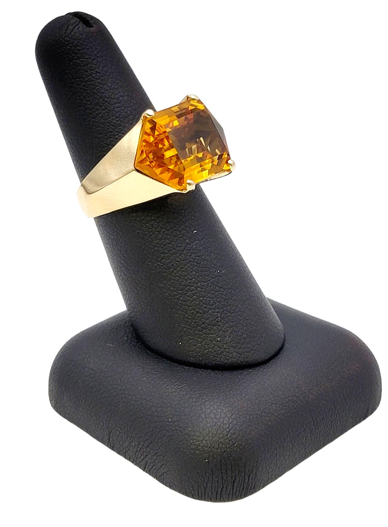 10.46 Carats Total Hexagonal Cut Citrine Cocktail Ring in 14 Karat Yellow Gold For Sale 9