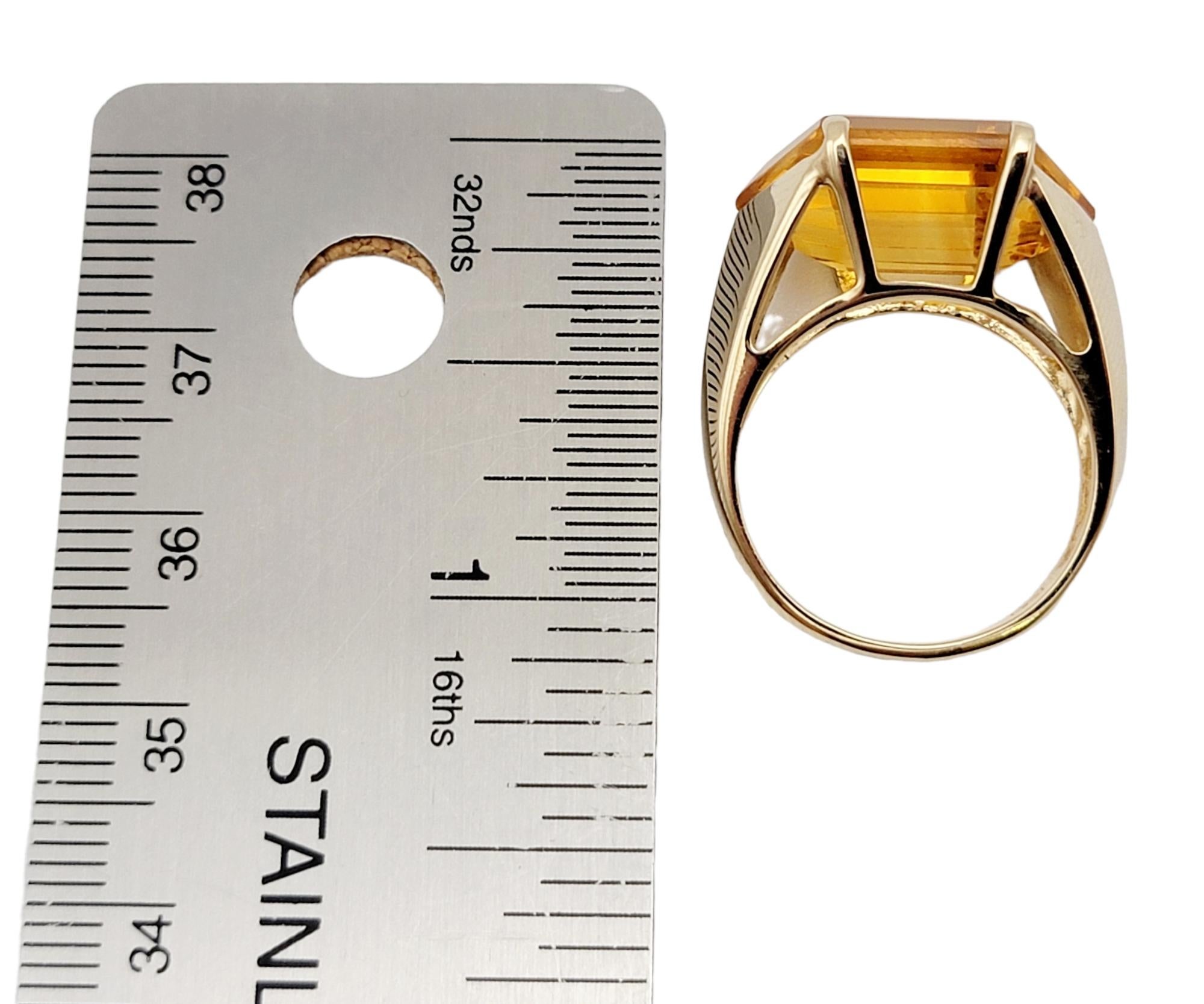 10.46 Carats Total Hexagonal Cut Citrine Cocktail Ring in 14 Karat Yellow Gold For Sale 12