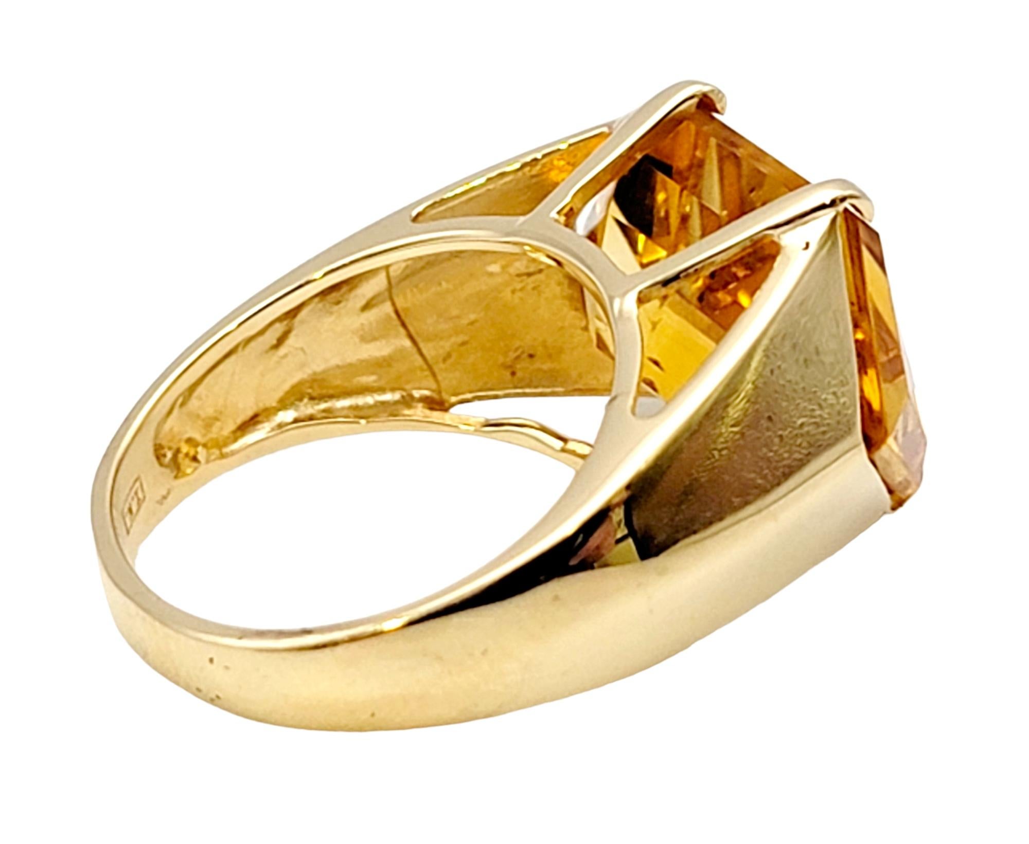 10.46 Carats Total Hexagonal Cut Citrine Cocktail Ring in 14 Karat Yellow Gold For Sale 1