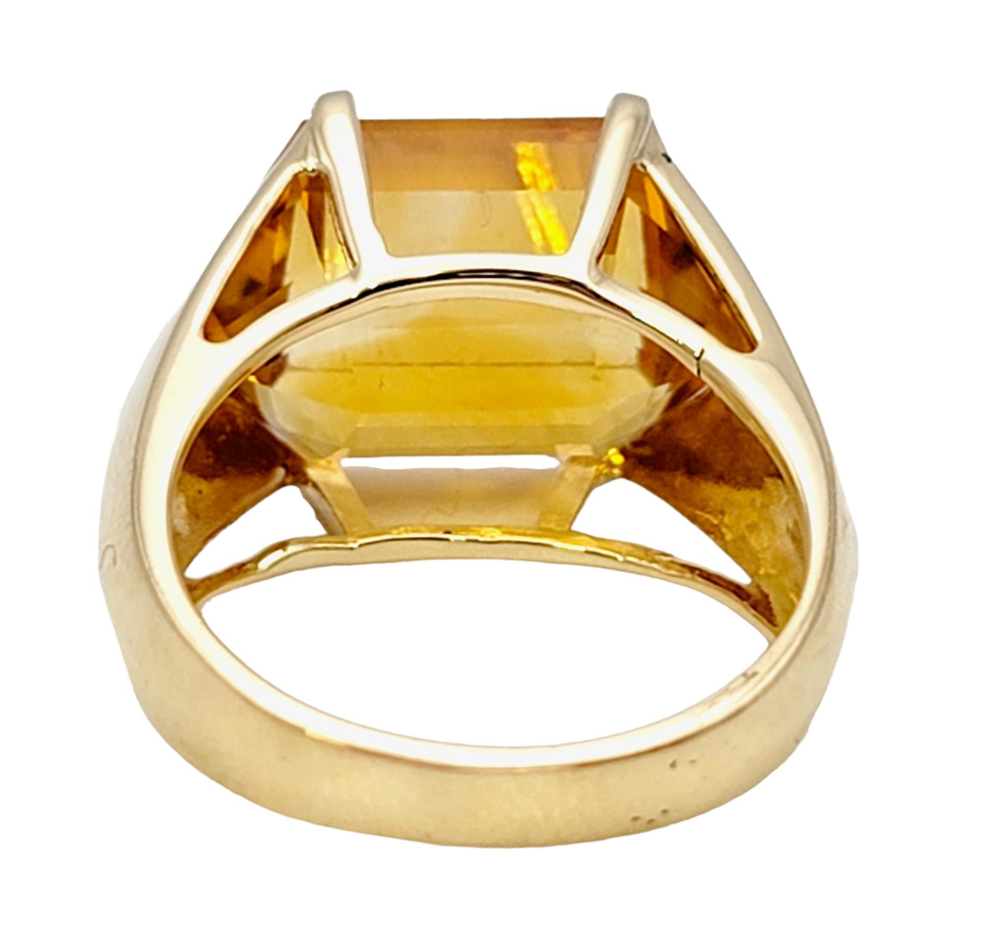 10.46 Carats Total Hexagonal Cut Citrine Cocktail Ring in 14 Karat Yellow Gold For Sale 3