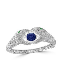 10.46 Ct Ceylon Sapphire & 21 Ct Diamonds 18 Kt White Gold Animal Snake Bangle