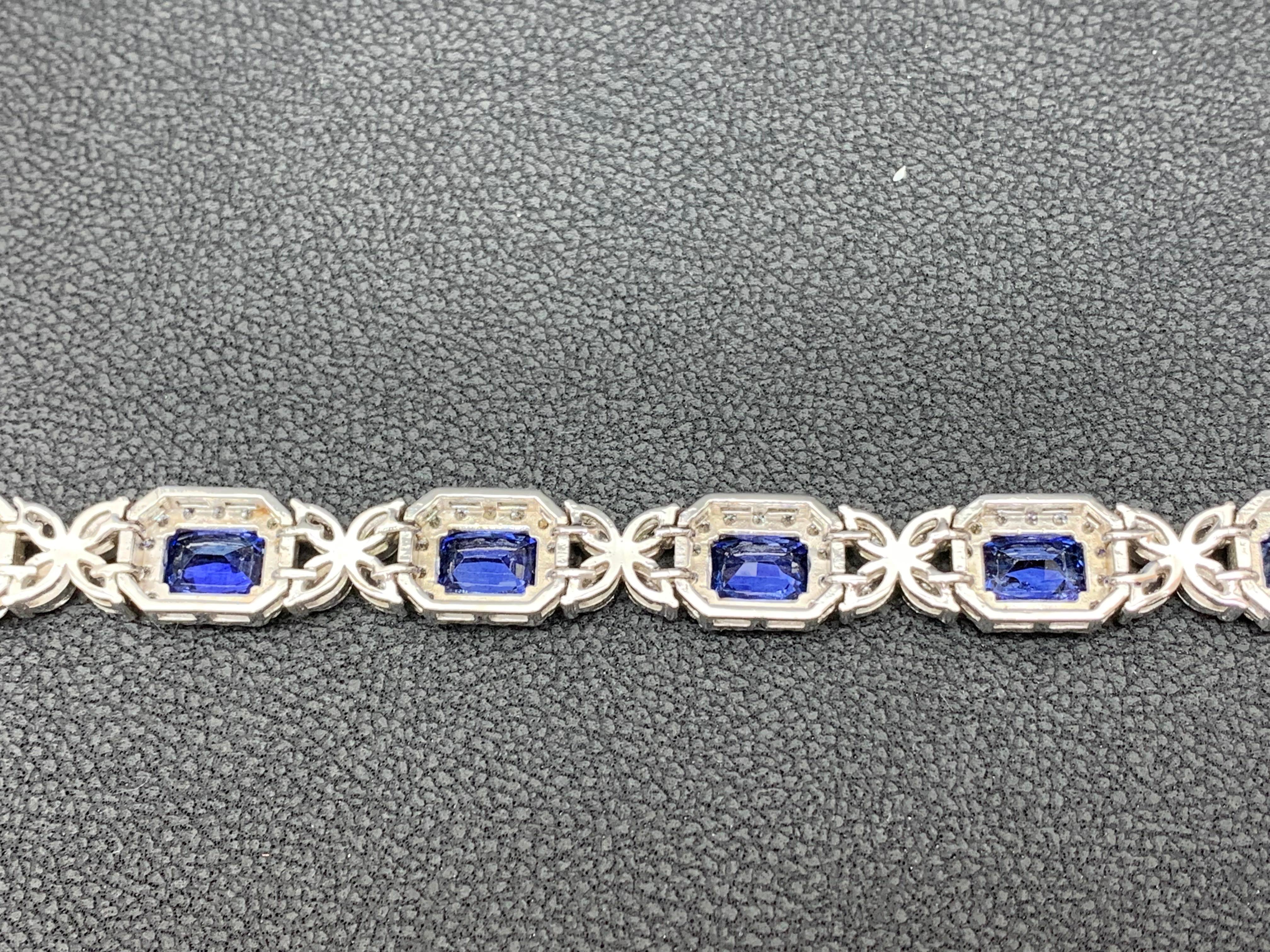 10.47 Carat Cushion cut Sapphire and Diamond Bracelet in 14K White Gold For Sale 1