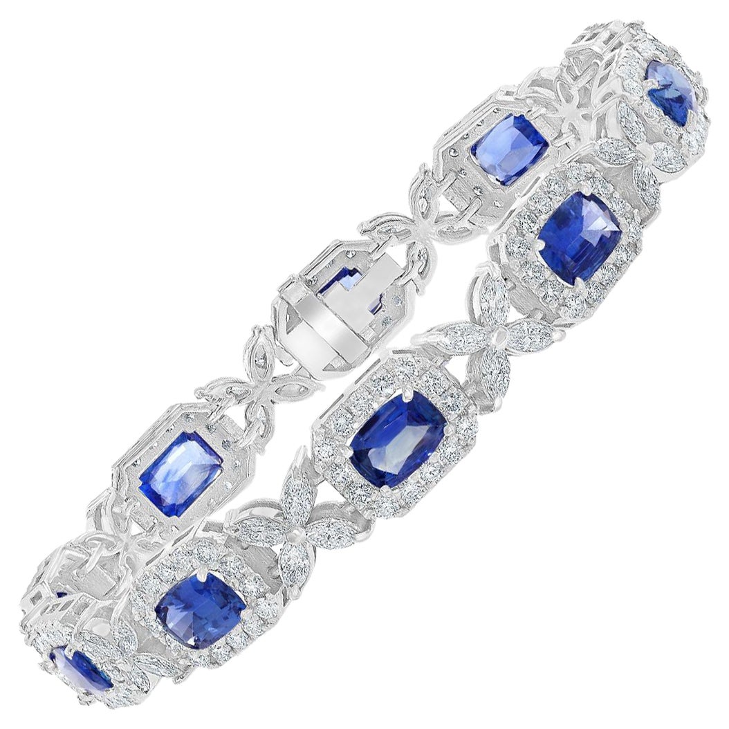 Zafiro talla cojín de 10,47 quilates y pulsera de diamantes en oro blanco de 14 quilates
