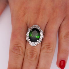 GIA Cert 10.47 Carat Oval Cut Tourmaline & Diamond in Platinum Cocktail Ring