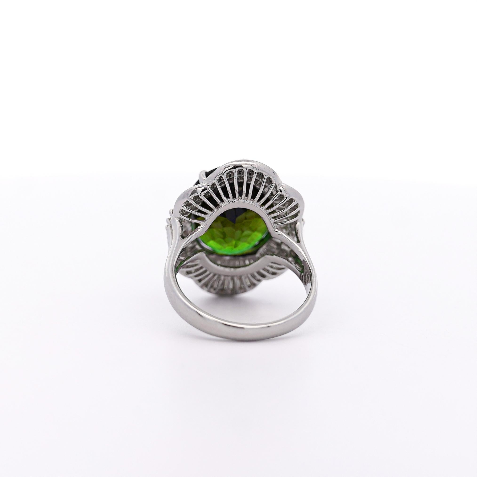 Women's GIA Cert 10.47 Carat Oval Cut Tourmaline & Diamond in Platinum Cocktail Ring For Sale