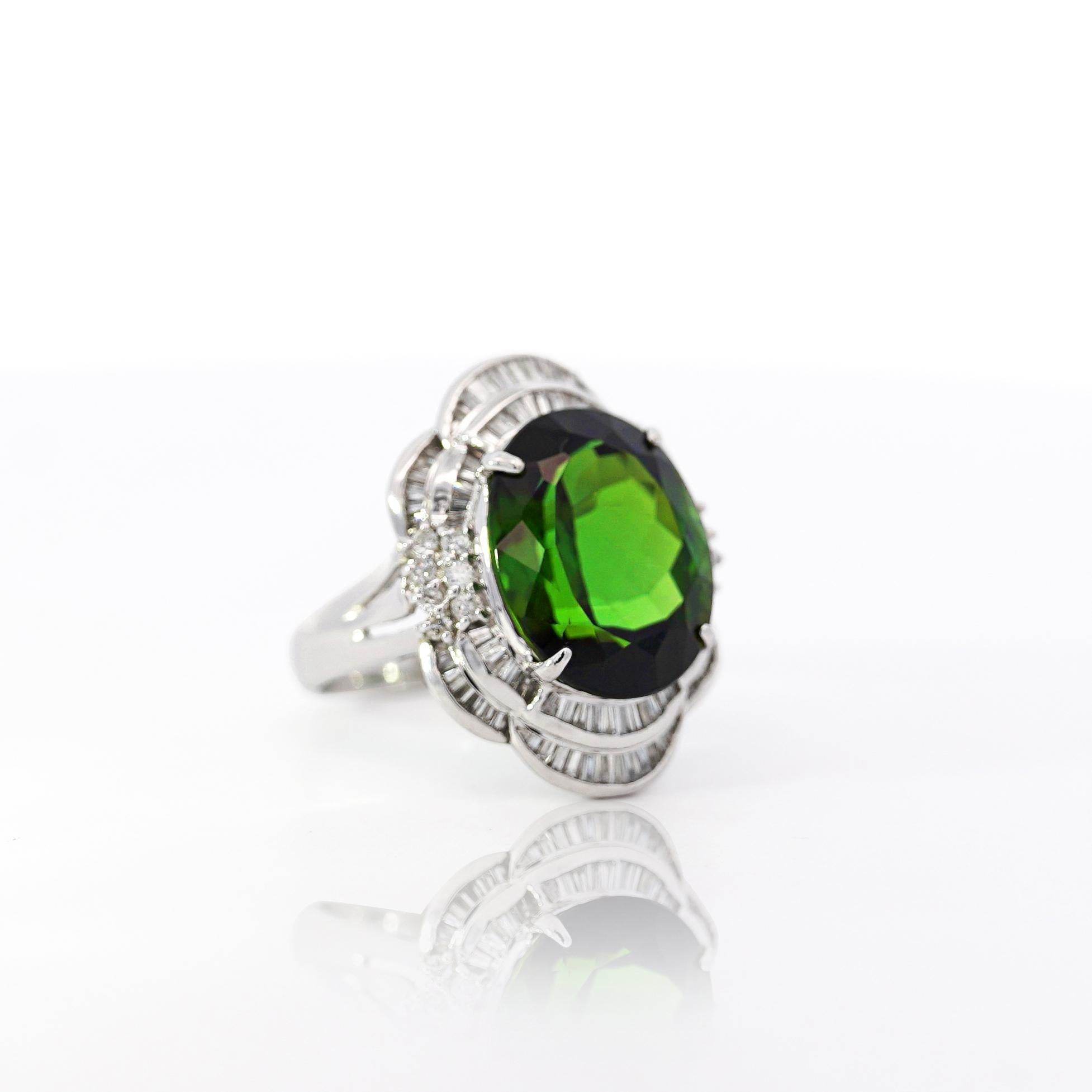 GIA Cert 10.47 Carat Oval Cut Tourmaline & Diamond in Platinum Cocktail Ring For Sale 2
