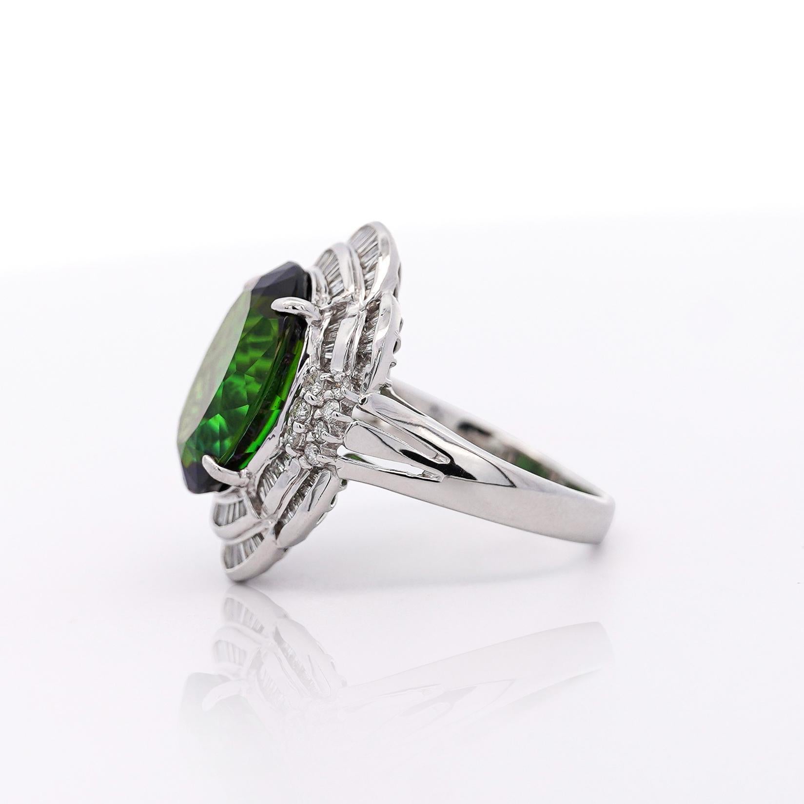 GIA Cert 10.47 Carat Oval Cut Tourmaline & Diamond in Platinum Cocktail Ring For Sale 4