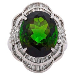 GIA Cert 10.47 Carat Oval Cut Tourmaline & Diamond in Platinum Cocktail Ring