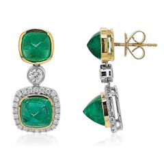 Pendientes de oro blanco y amarillo con esmeralda y diamante blanco de 10.47 quilates