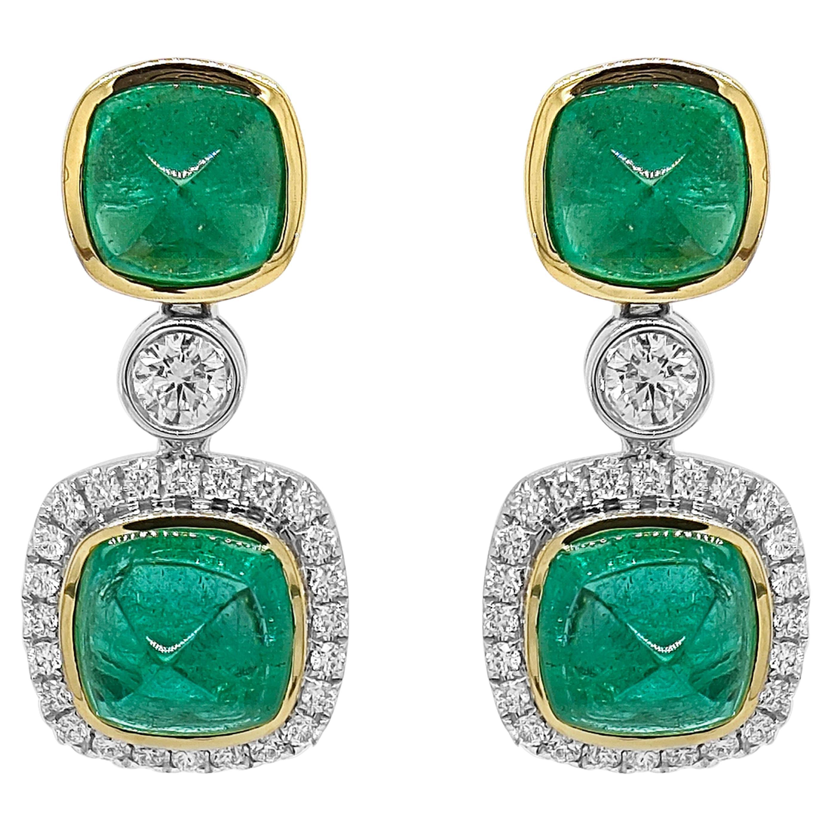 10.47 Carats Emerald and White Diamond White and Yellow Gold Earrings