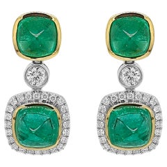 10.47 Carats Emerald and White Diamond White and Yellow Gold Earrings