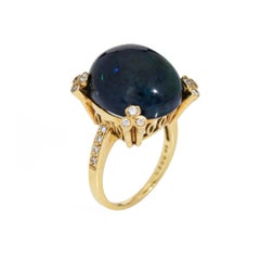 10.47ct Ethiopian Black Opal Diamond Ring Sz 6.25 Oval Estate 18k Gold Cocktail