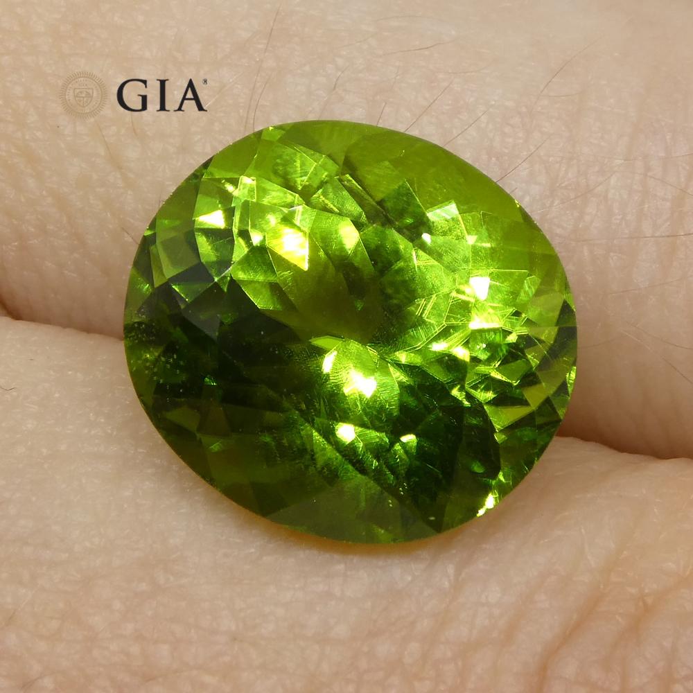 Il s'agit d'un superbe péridot certifié GIA 

Le rapport du GIA se lit comme suit :

Numéro de rapport GIA : 5222292979
Forme : Ovale
Style de coupe : 
Style de coupe : Couronne : coupe brillante
Style de coupe : Pavillon : Coupe brillante