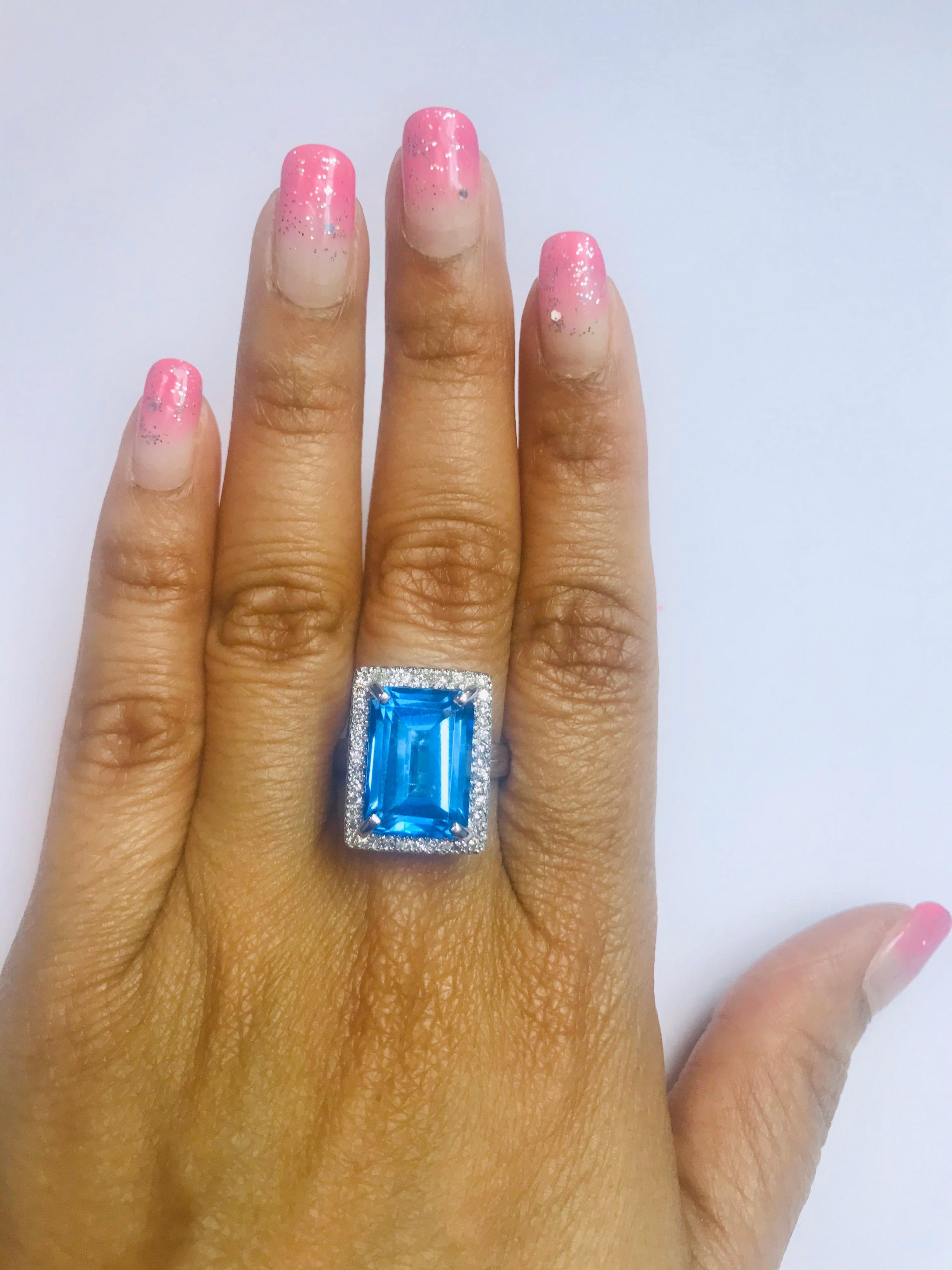 10.48 Carat Blue Topaz Diamond White Gold Cocktail Ring In New Condition In Los Angeles, CA