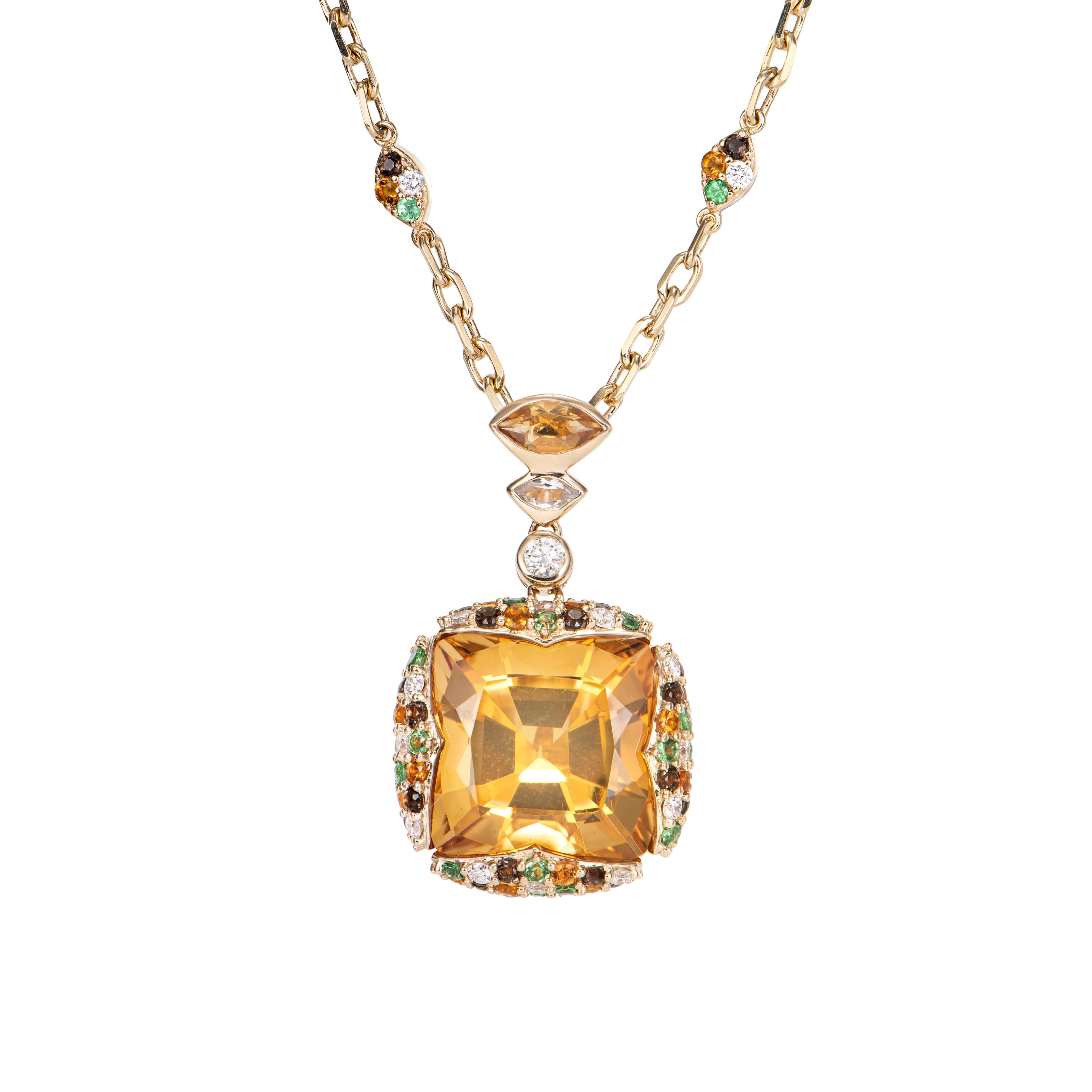 Contemporary 10.48 Carat Citrine Pendant in 18KYG with Multi Gemstone and White Diamond. For Sale