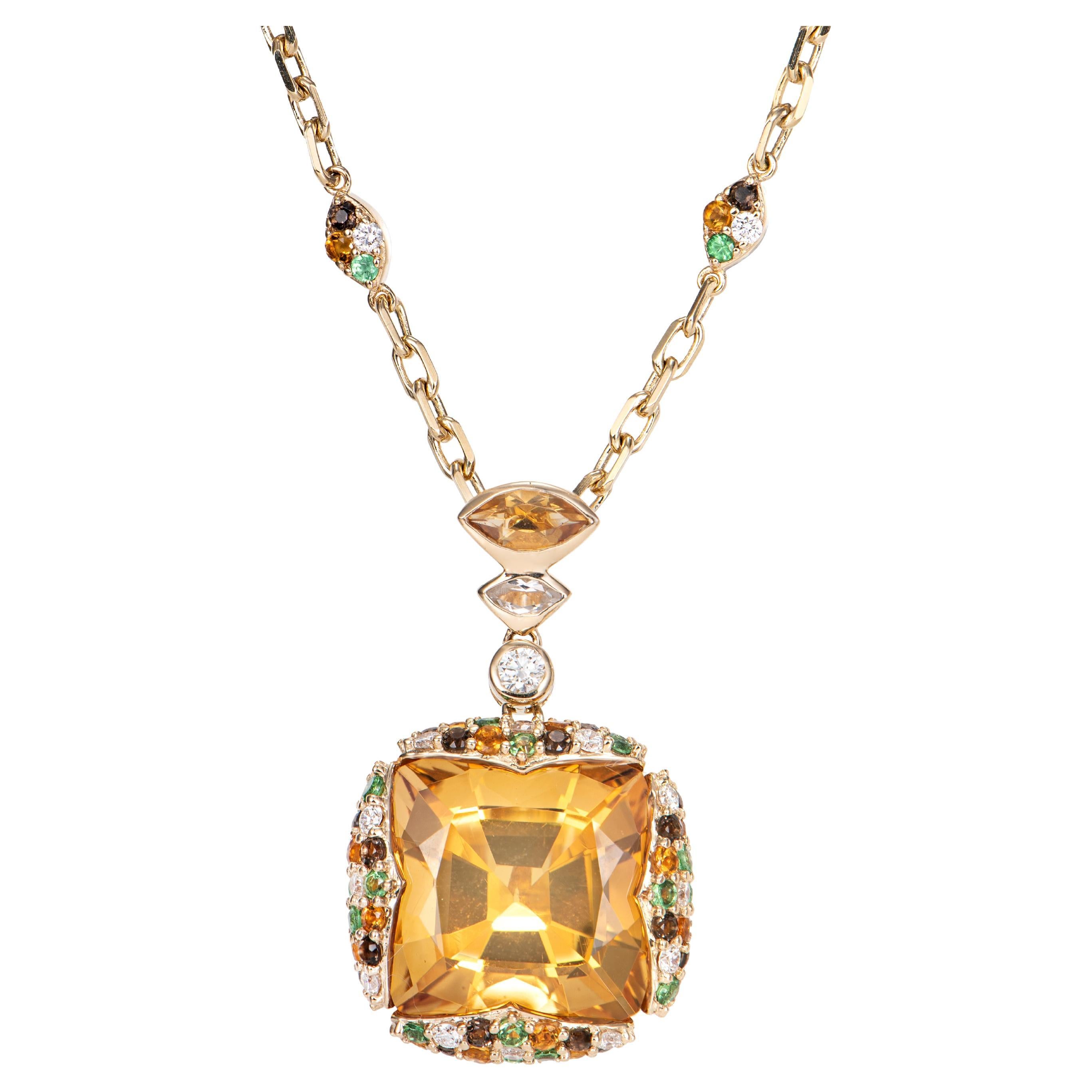 10.48 Carat Citrine Pendant in 18KYG with Multi Gemstone and White Diamond. For Sale