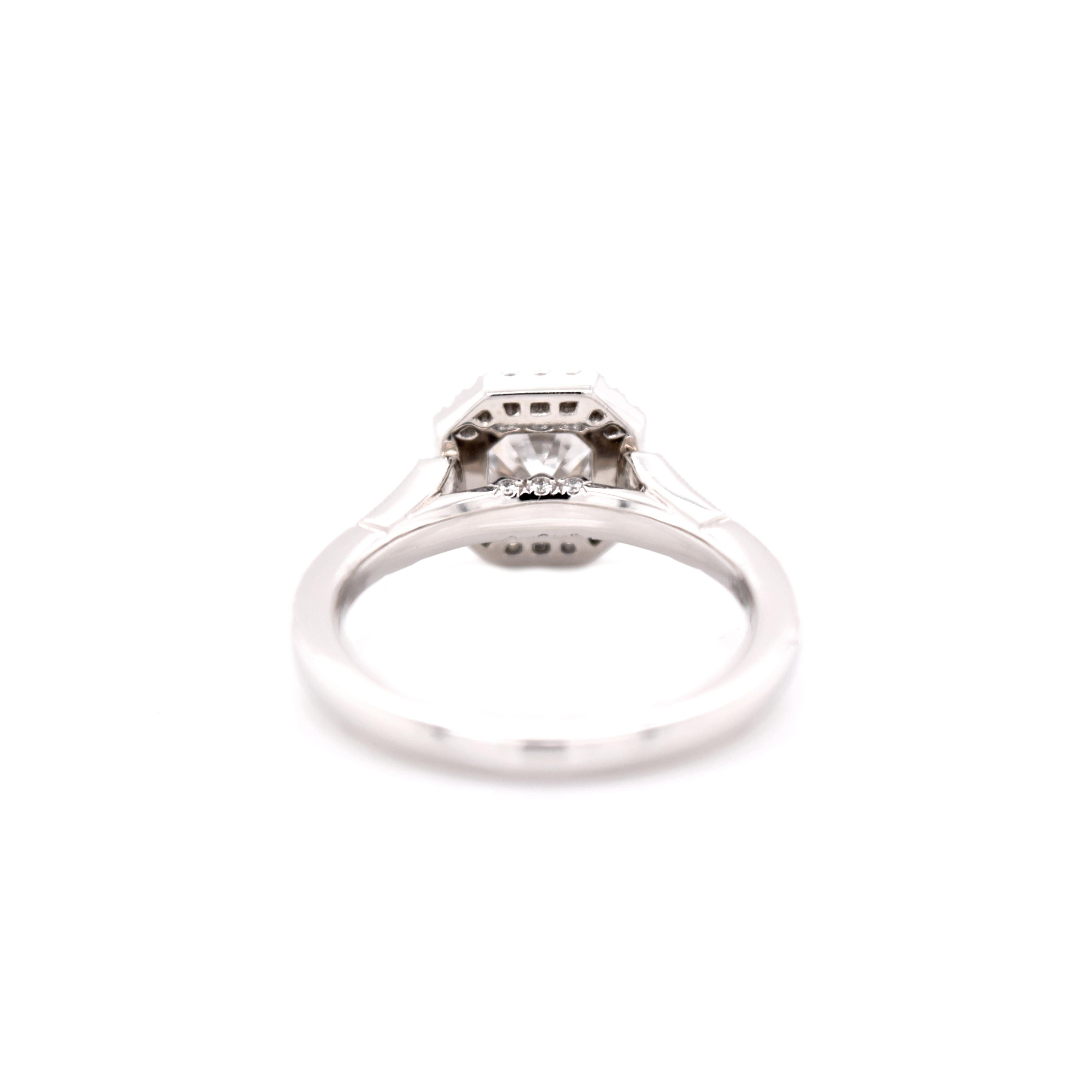 Radiant Cut 1.048 Carat Square Radiant Diamond Engagement Platinum Ring Art Deco Style For Sale
