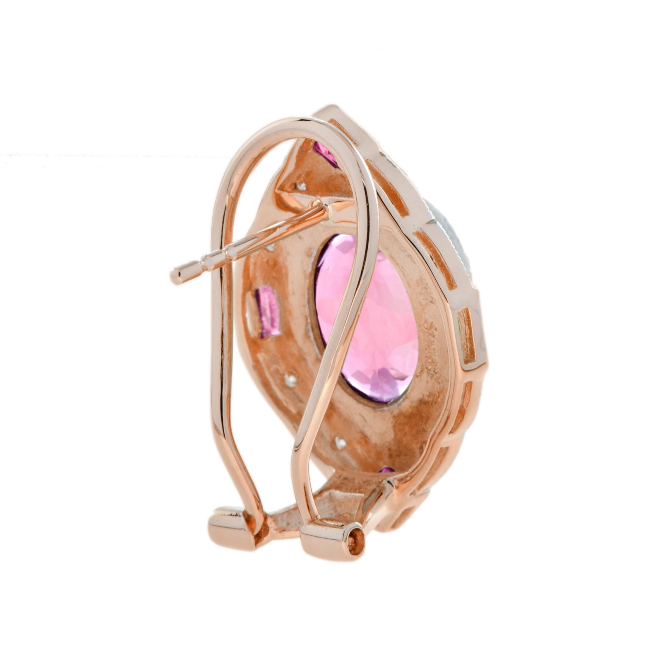 10,48 ct. Pinke Turmalin Rubin und Diamant Vintage inspirierte Ohrringe in 14K Gold (Ovalschliff) im Angebot