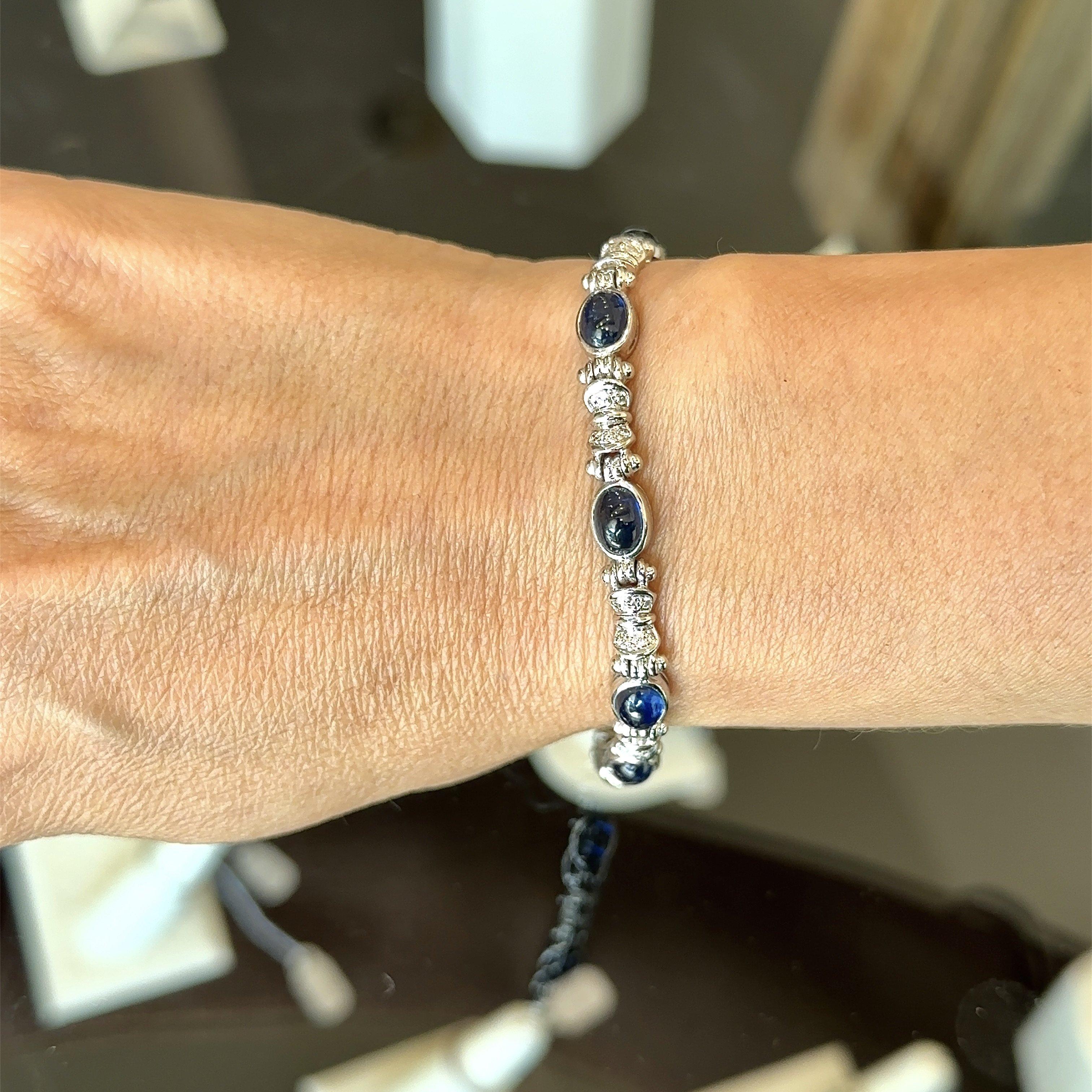 10.48CT Blue Sapphire and Diamond 18K Gold Bracelet Corte oval en venta