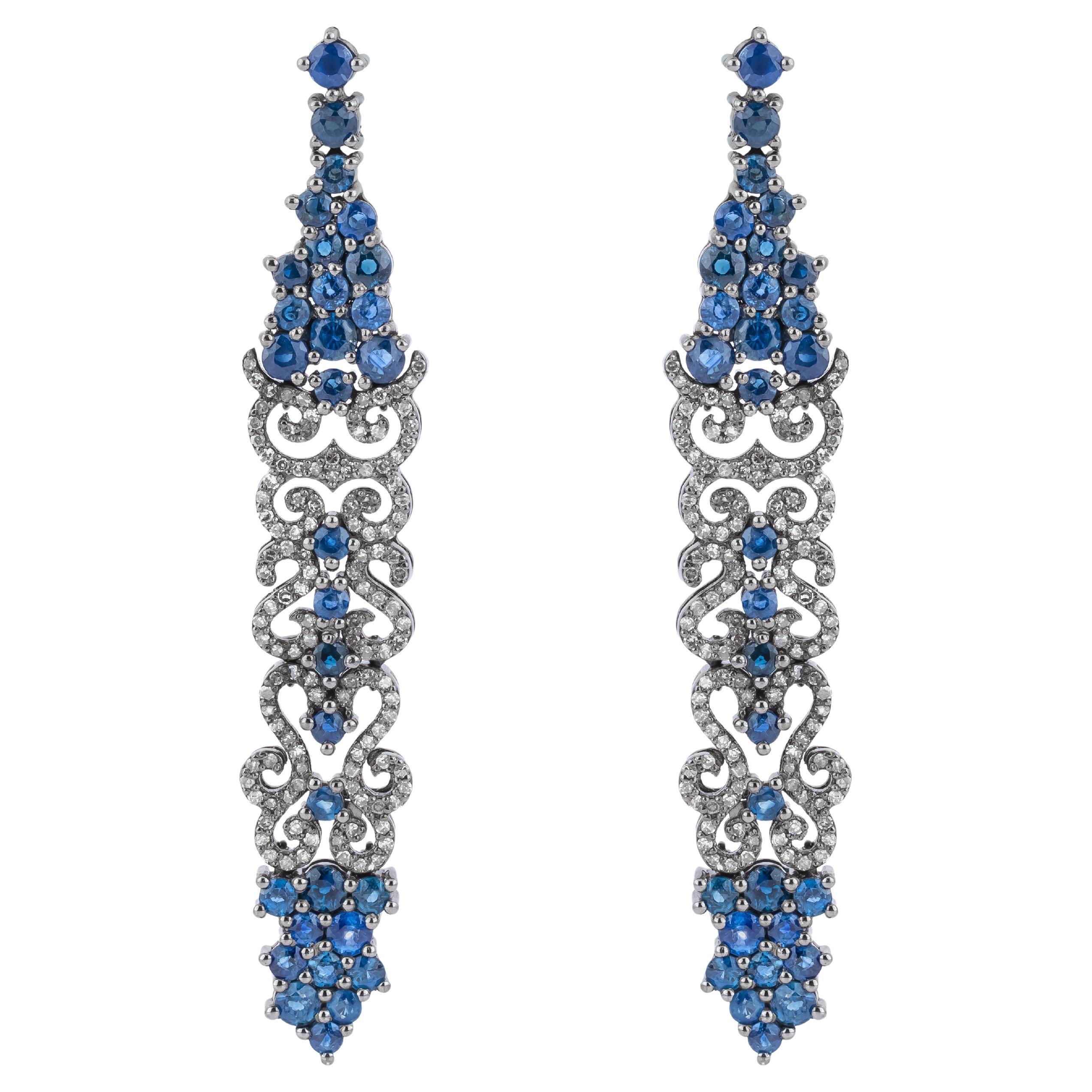 10.49 Carat Diamond and Sapphire Dangle Earrings