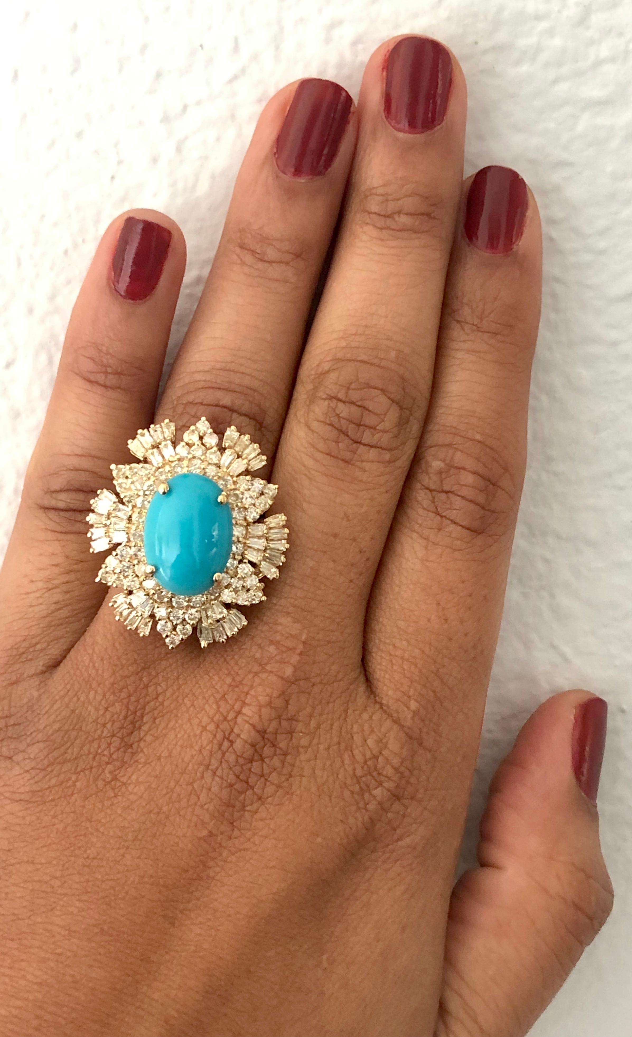 10.49 Carat Turquoise Diamond 14 Karat Yellow Gold Cocktail Ring In New Condition In Los Angeles, CA