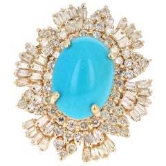 Anillo de cóctel de oro amarillo de 14 quilates y diamantes turquesa de 10,49 quilates