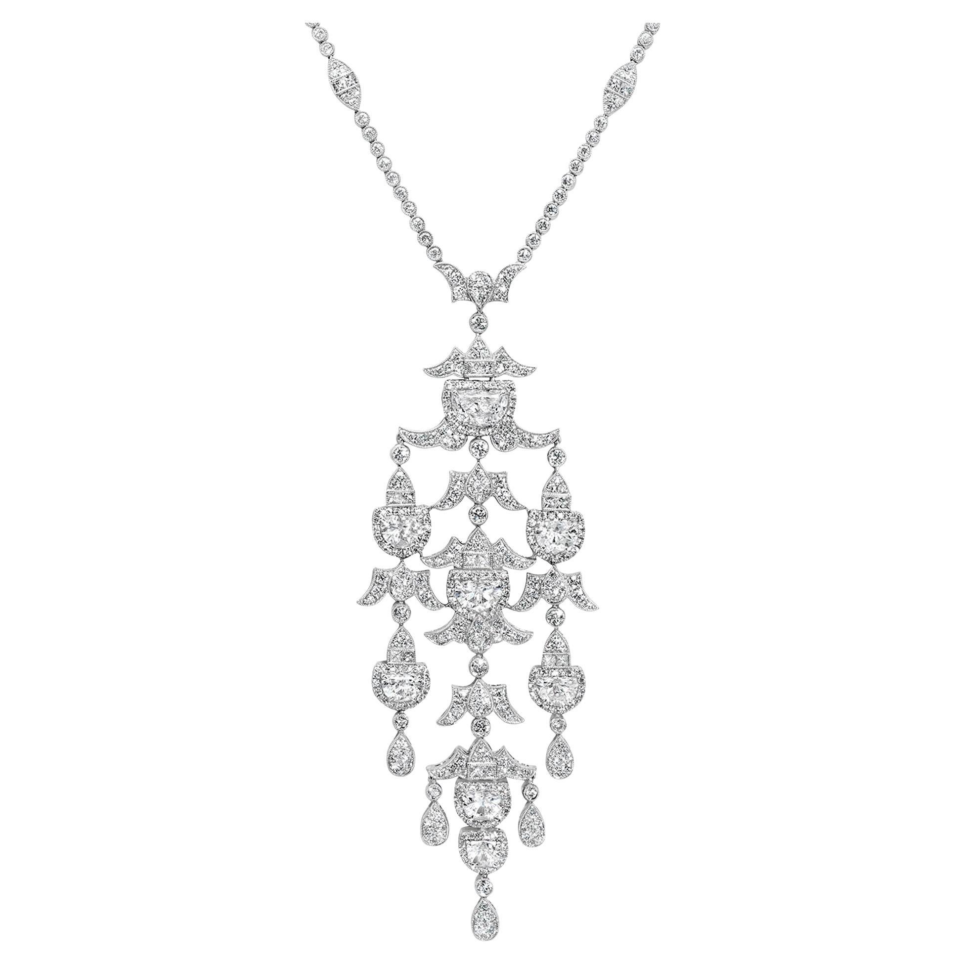 Roman Malakov 10.49 Carats Total Mixed-Cut Diamond Chandelier Pendant Necklace