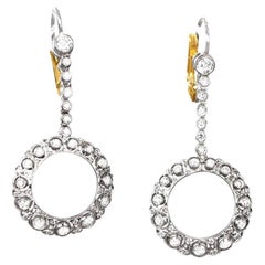 1.04 Carat Bezel Set Old Euro Cut Diamond Earrings, Yellow Gold, Platinum