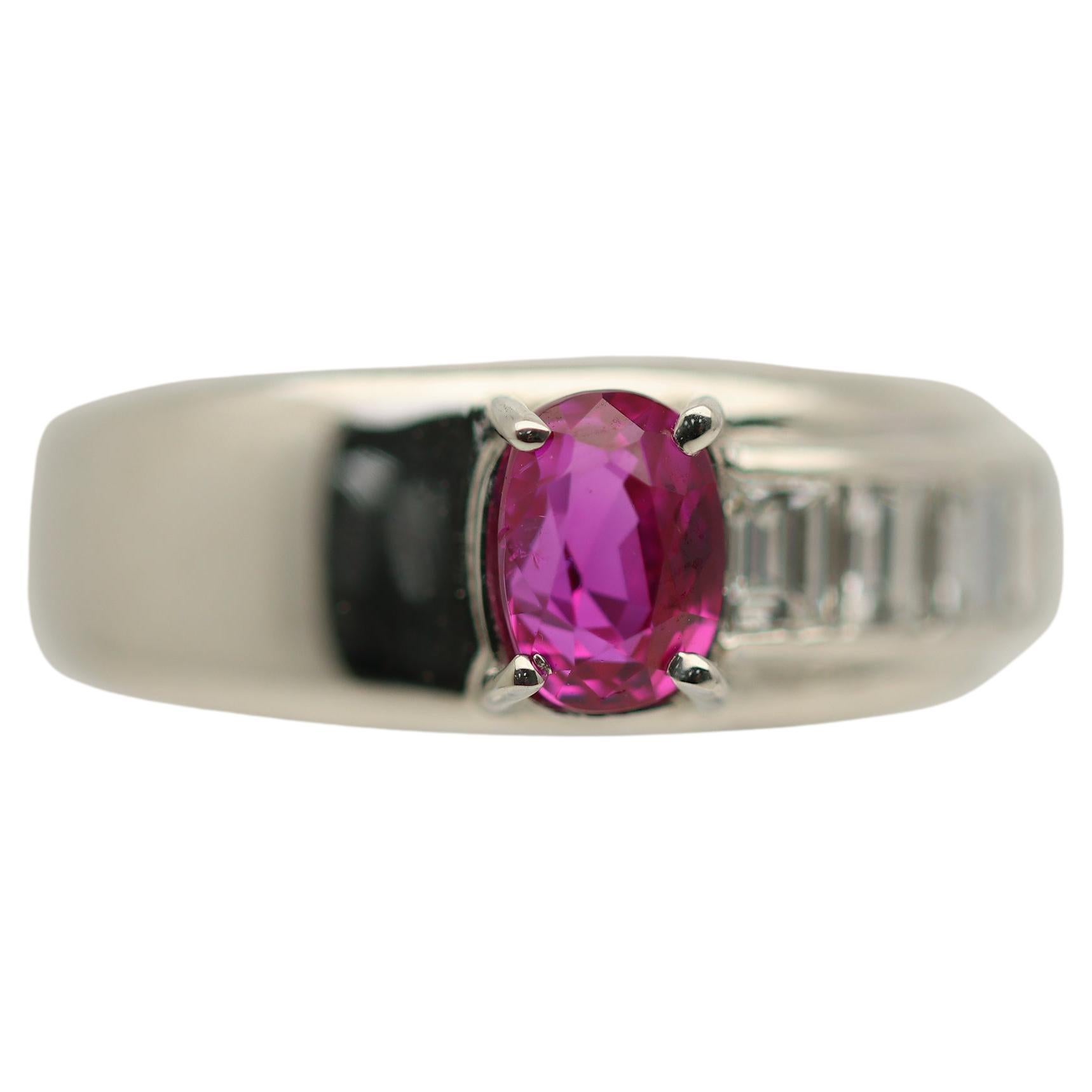 1.04ct Burmese Ruby Diamond Platinum Ring, GIA Certified For Sale