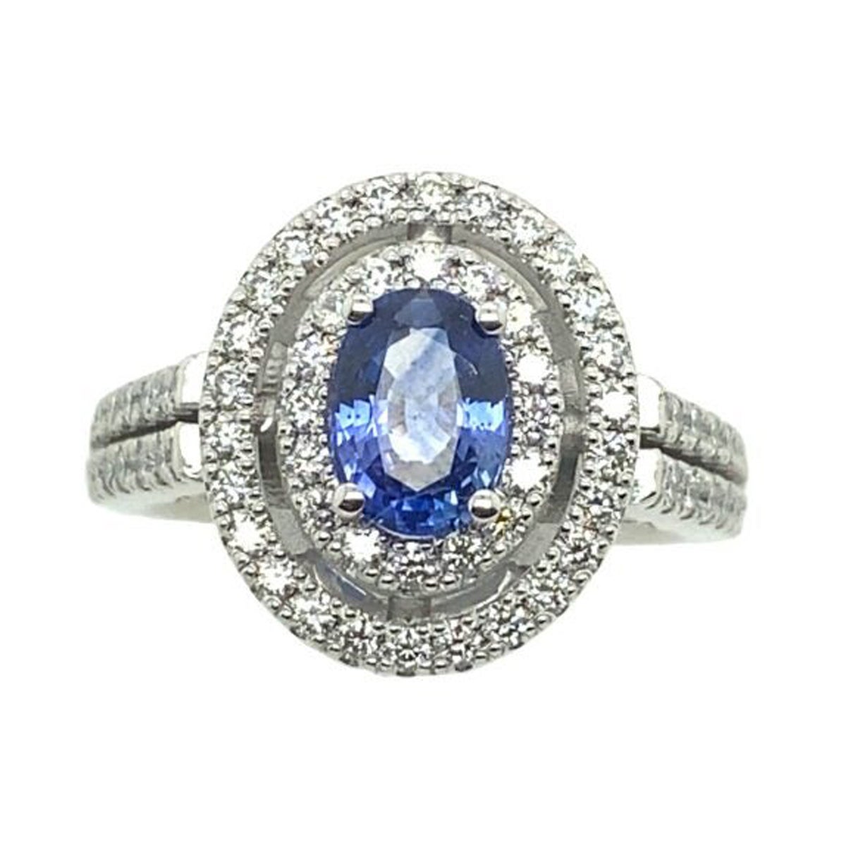 Anillo de zafiro natural de Ceilán certificado de 1,04 ct rodeado de diamantes de 0,87 ct