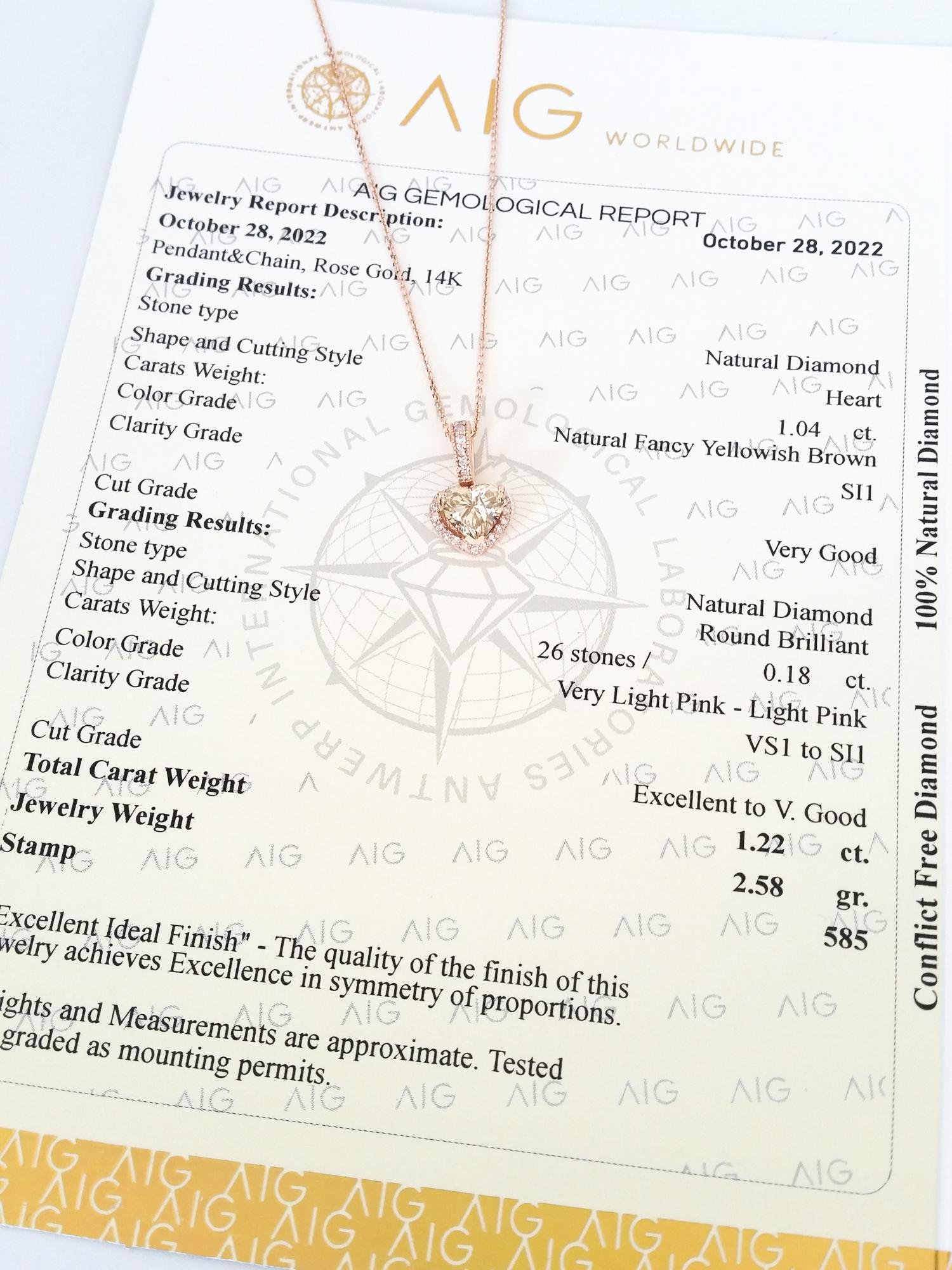 Women's 1.04ct Fancy Yellowish Brown Diamond and 0.18 Light Pink Diamonds Pendant