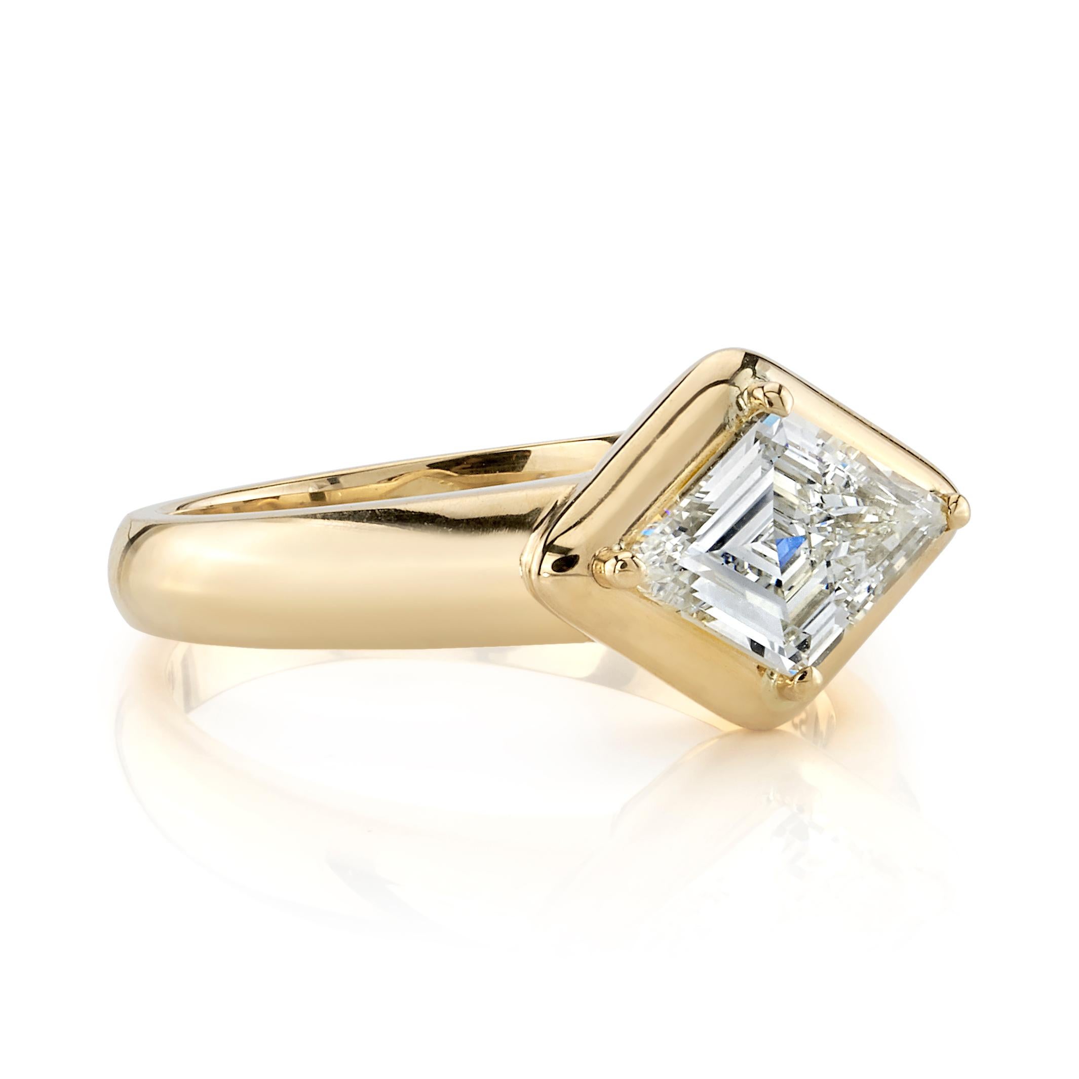 1.04ct ST/VVS1 GIA certified Lozenge cut diamond mounted in a handcrafted 18K yellow gold mounting. Ring is currently a size 6 and can be sized to order.
