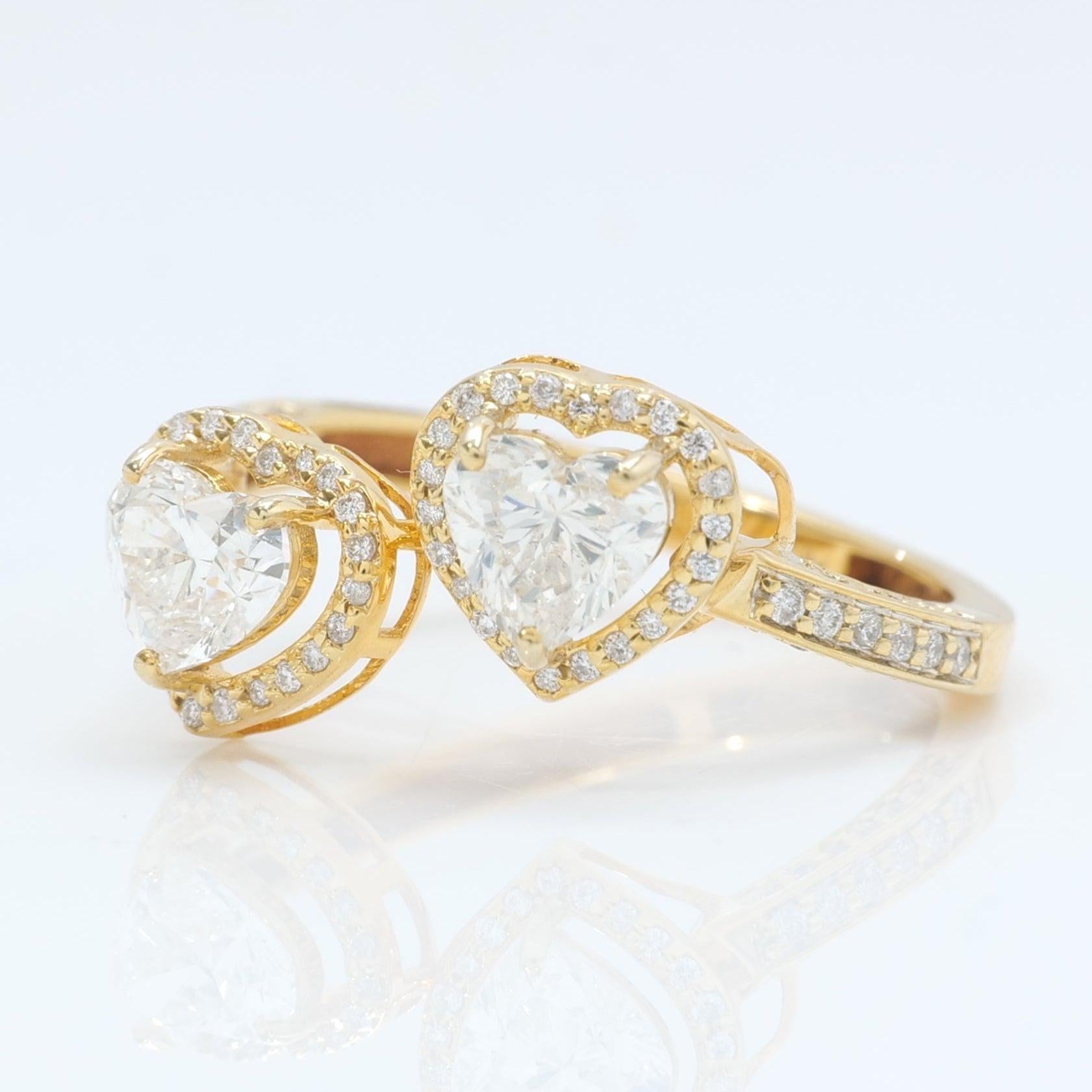 1,04ct Herz Bypass Ring mit natürlichen Diamanten in 14k massivem Gold (zertifiziert) Damen im Angebot