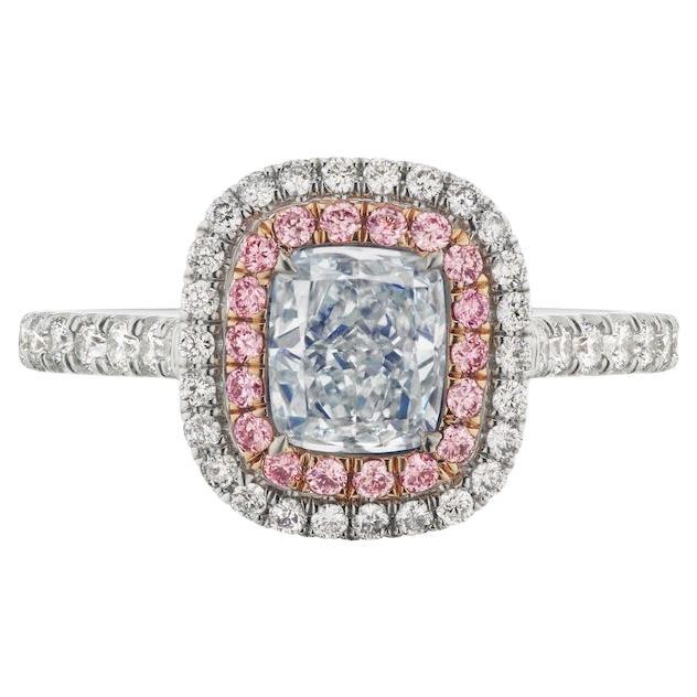1.04ct Light Blue Cushion Diamond Ring For Sale