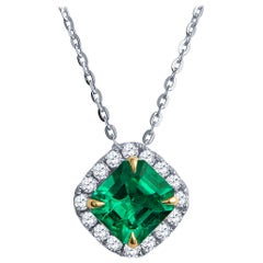 1.04ct Octagonal Cut Colombian Natural Emerald and Diamond Pendant GIA Certified